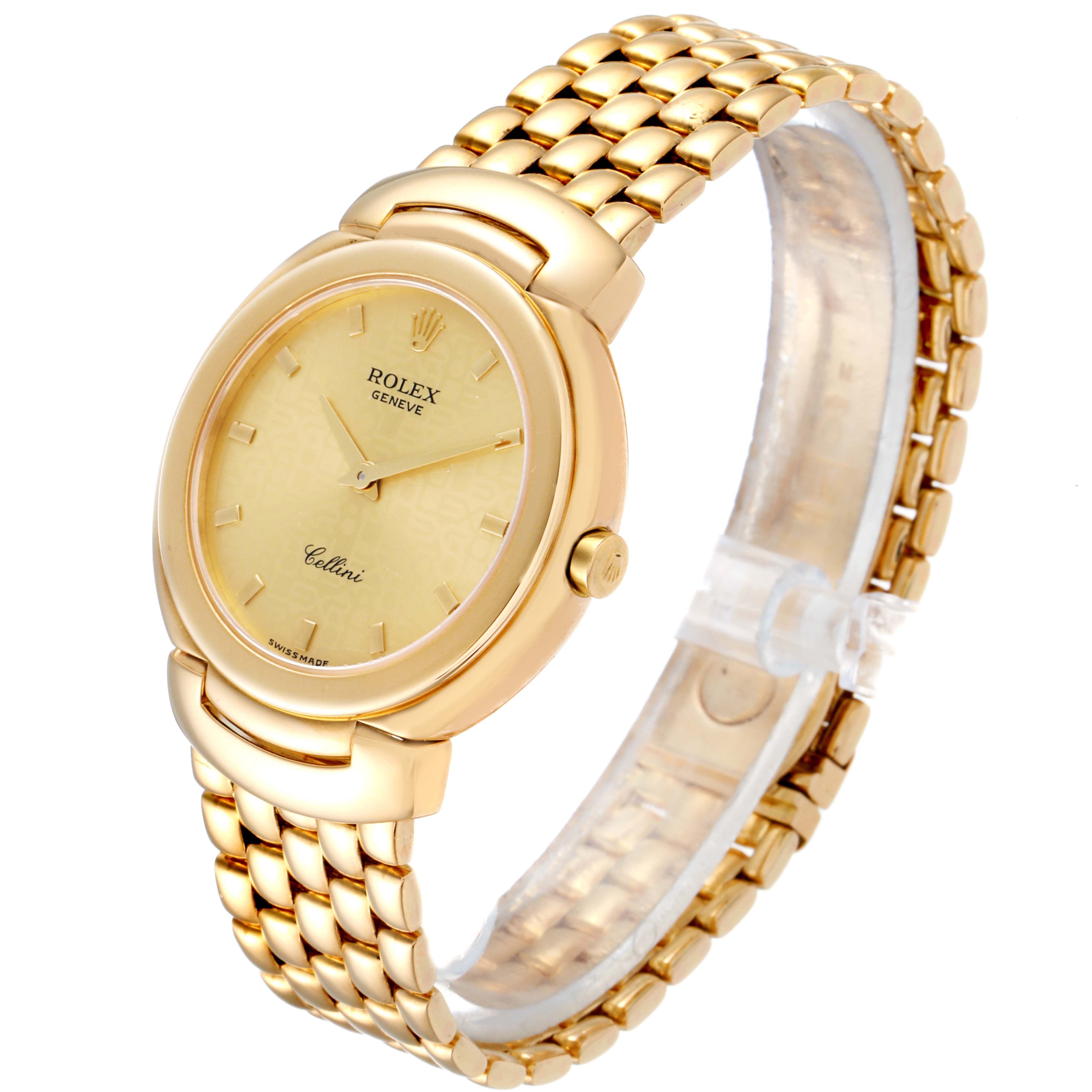 The Rolex Cellini 6622 Men's Yellow Gold Champagne Dial 6622 Men's Yellow Gold Champagne Dial watch is shown at a three-quarters angle, highlighting the gold watch face, case, and metallic strap.