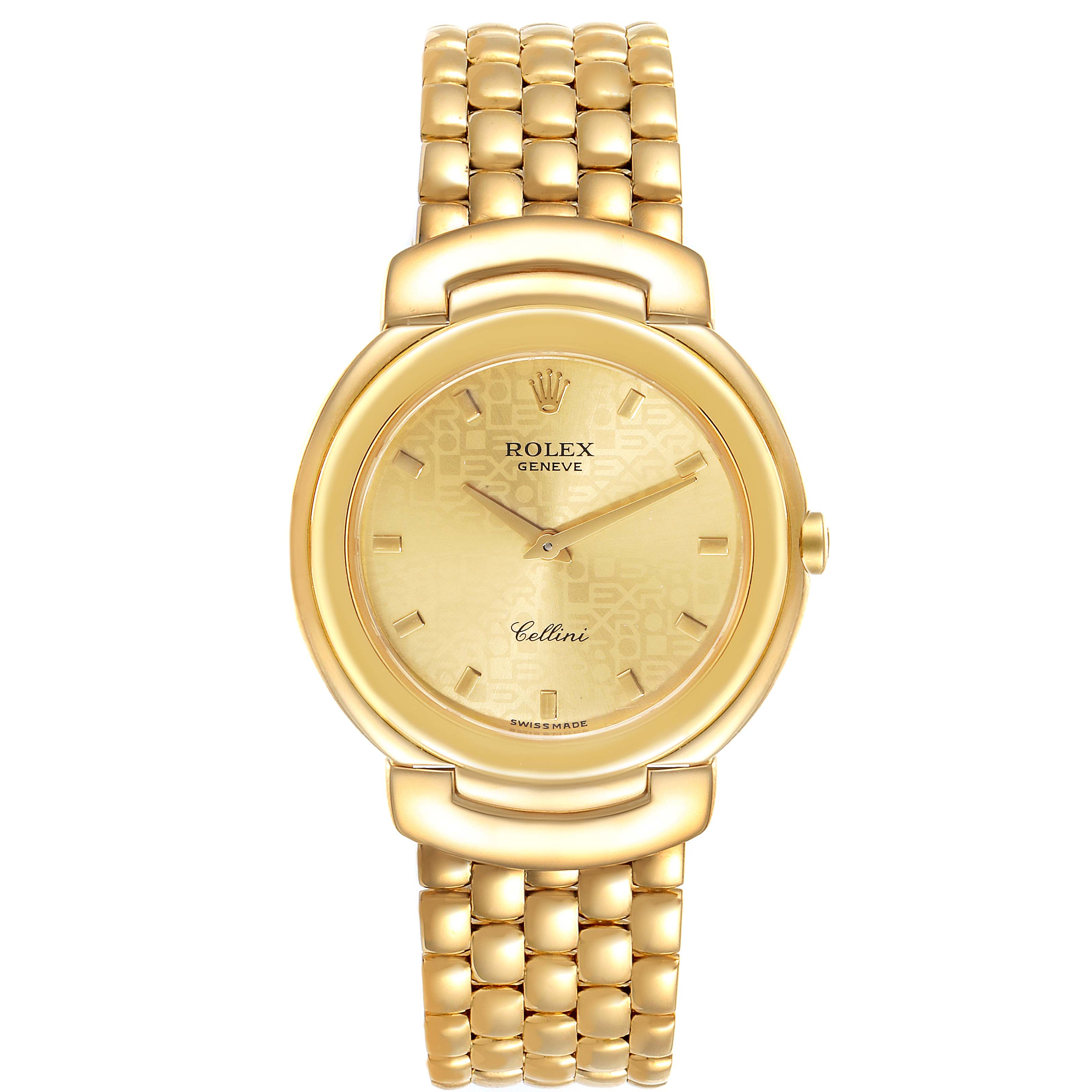 This image shows a front view of a Rolex Cellini 6622 Men's Yellow Gold Champagne Dial 6622 Men's Yellow Gold Champagne Dial watch, featuring its gold case, dial, hands, and bracelet.