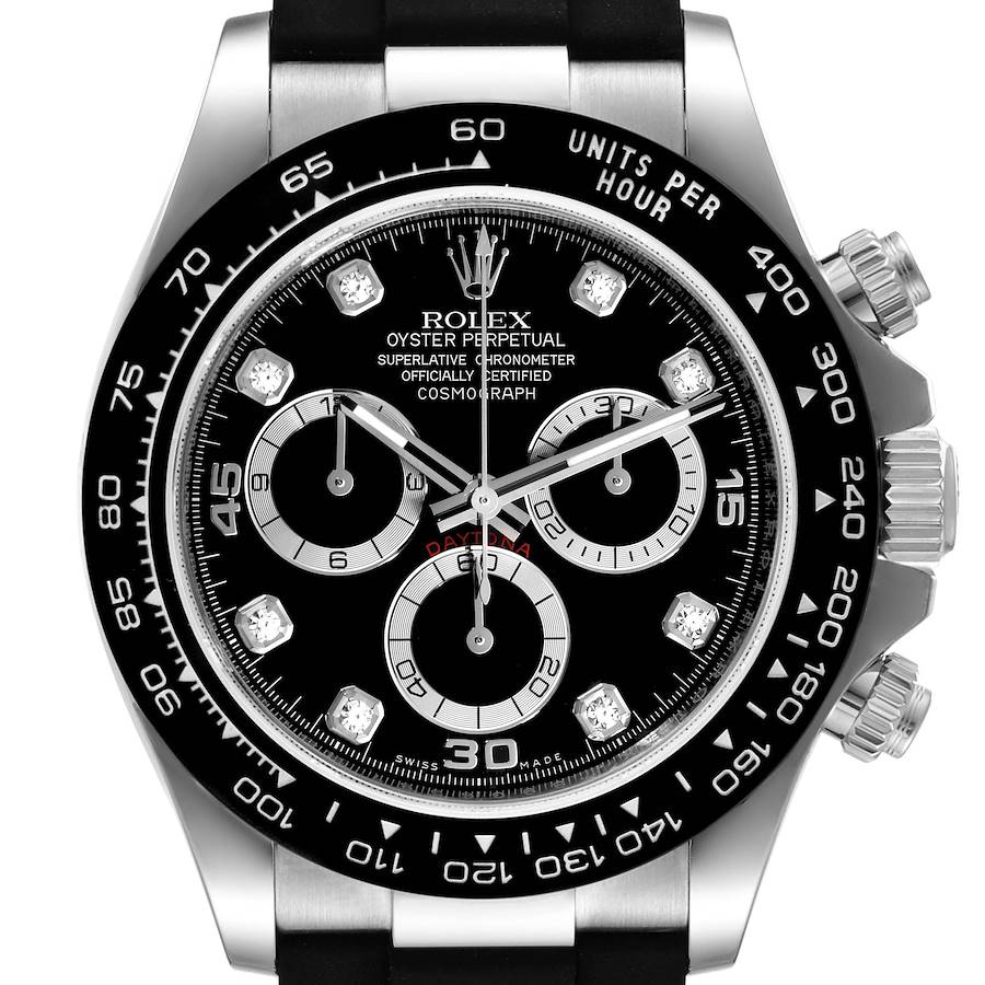 Rolex Cosmograph Daytona White Gold Black Diamond Dial Watch 116519 Unworn SwissWatchExpo