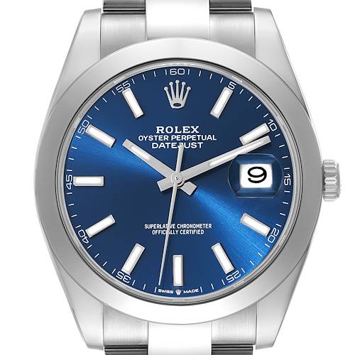 Photo of Rolex Datejust 41 Blue Dial Smooth Bezel Steel Mens Watch 126300