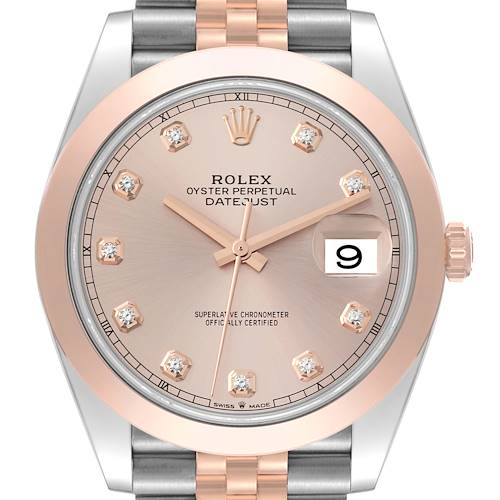 Photo of Rolex Datejust 41 Steel Rose Gold Diamond Dial Mens Watch 126301 Box Card