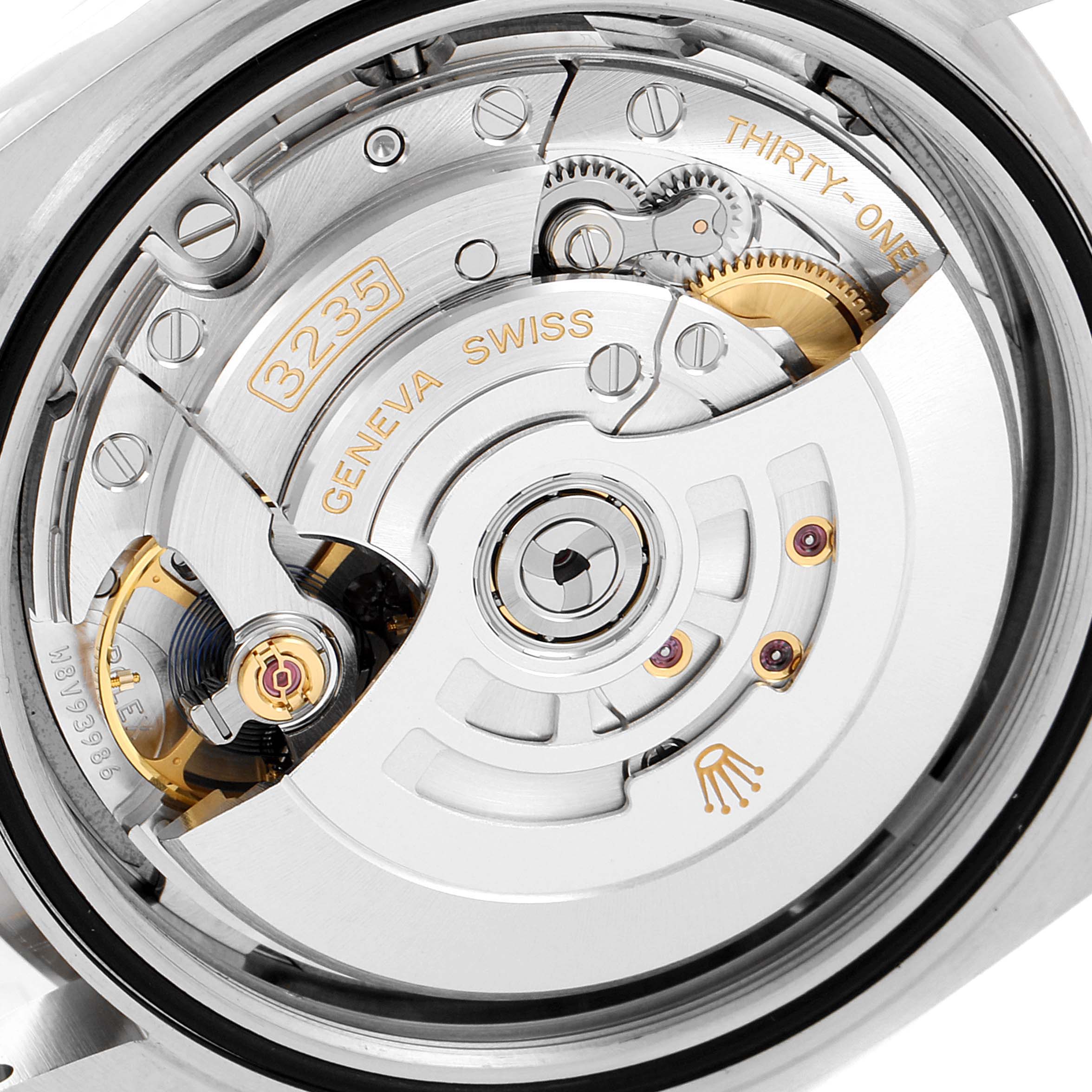 This image shows the inner mechanism of the Rolex Datejust 41 126334 Men
s Stainless Steel Blue Dial 126334 Men
s Stainless Steel Blue Dial watch, specifically the movement Caliber 3235.