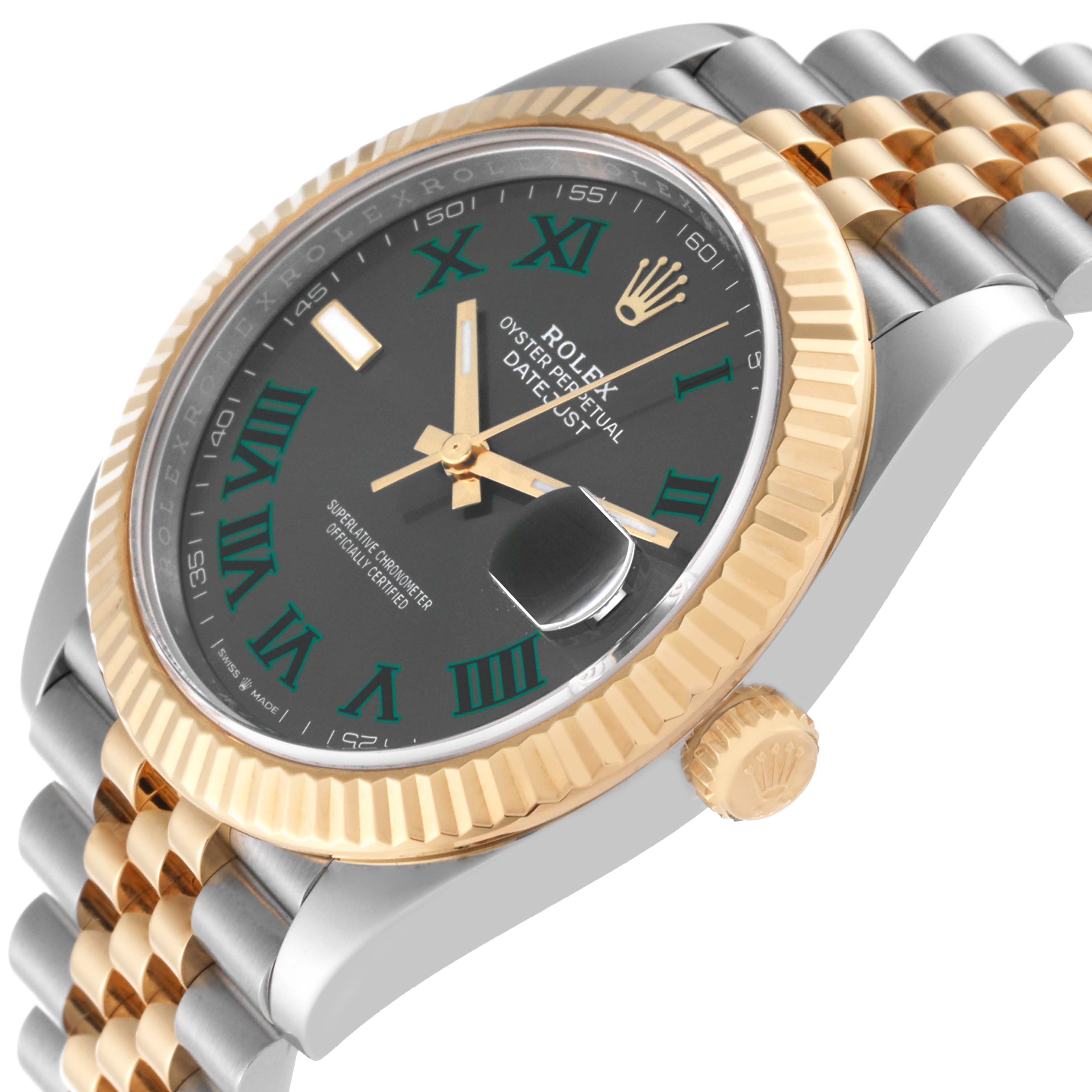 The Rolex Datejust 41 126333 Men's Steel and Gold (two tone) Grey Dial 126333 Men's Steel and Gold (two tone) Grey Dial watch is shown at an angle highlighting the dial, bezel, crown, and part of the bracelet.