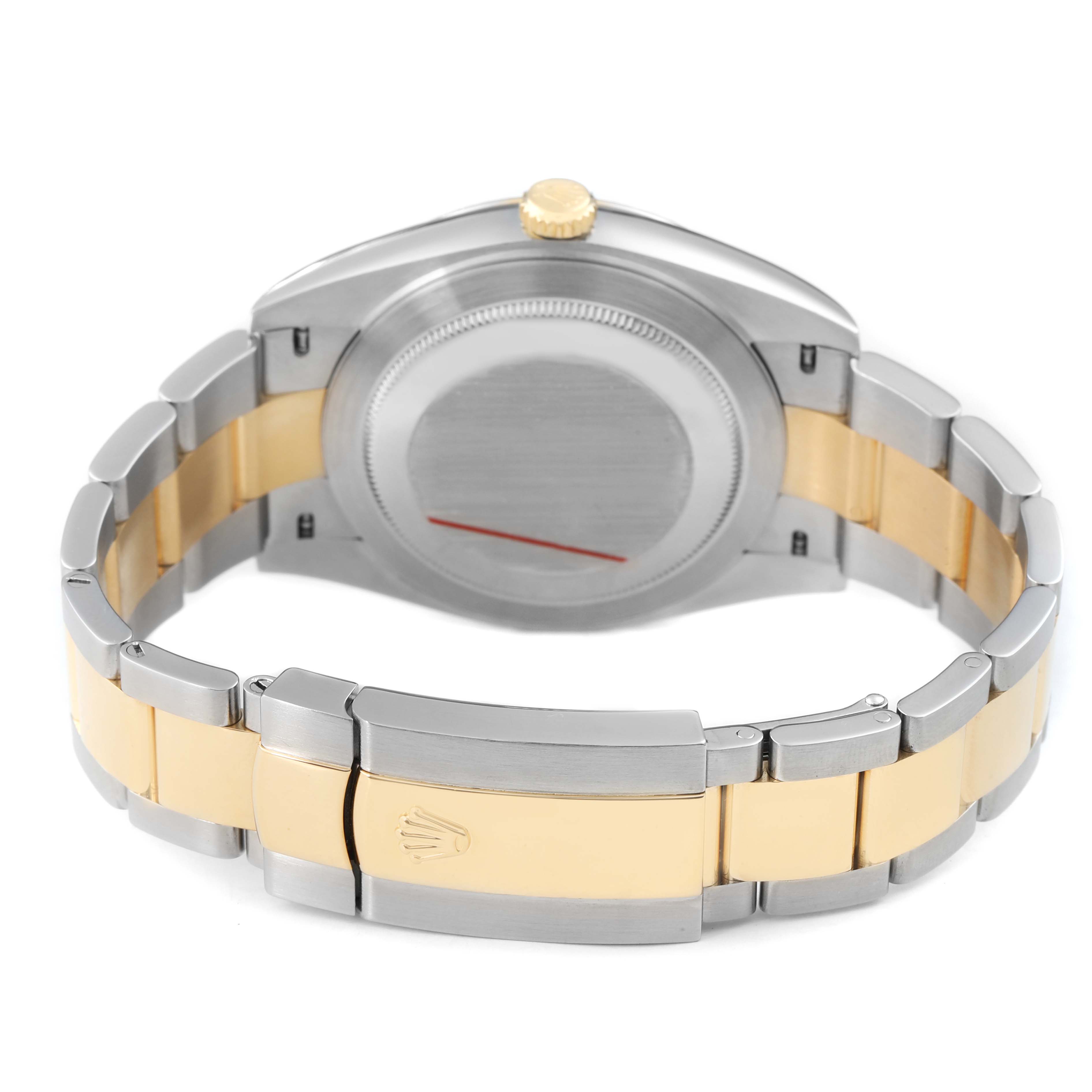 The image shows the back and bracelet of a Rolex Datejust 41 126333 Men's Steel and Gold (two tone) Grey Dial, highlighting the two-tone metal and clasp.