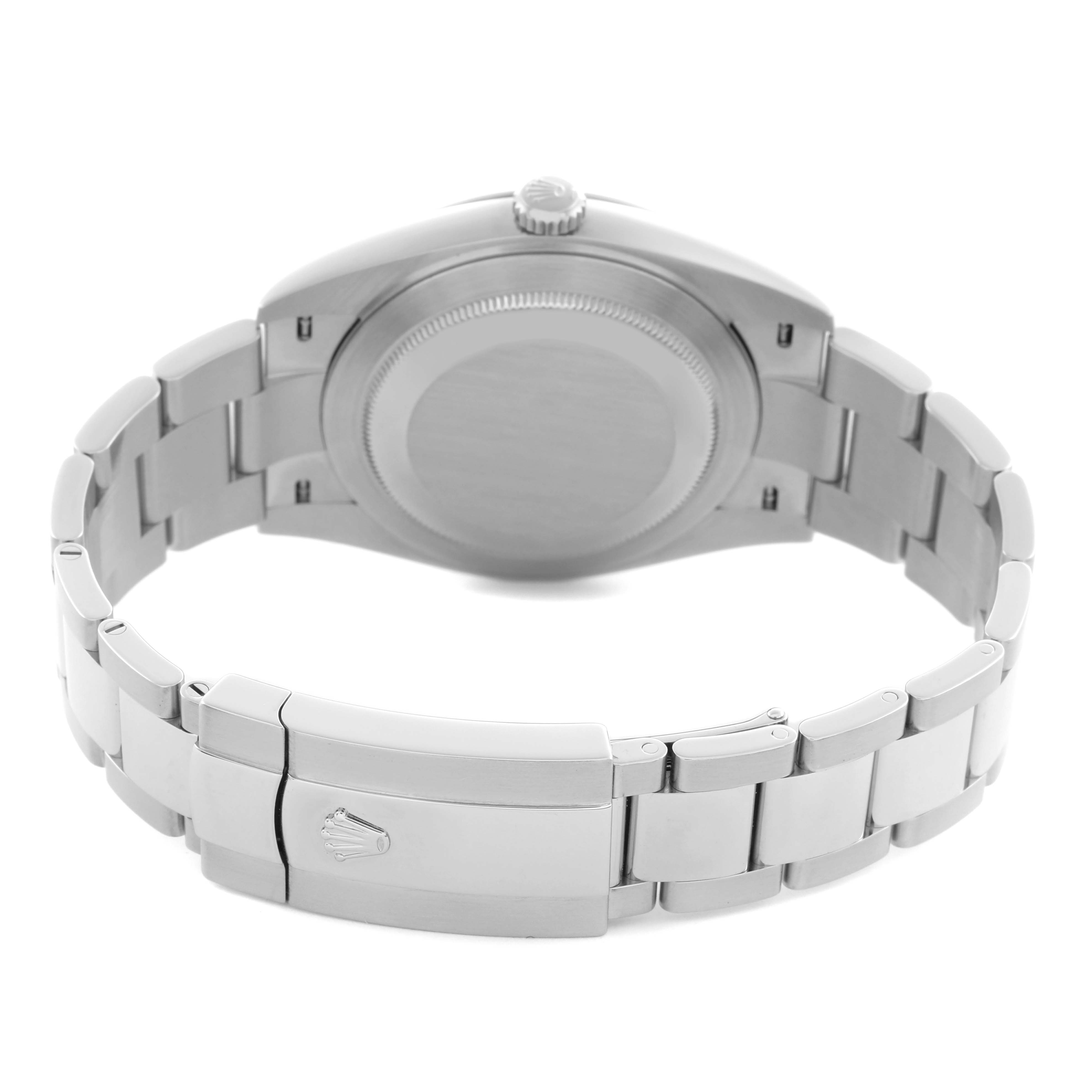 The image shows the back case and bracelet clasp of a Rolex Datejust 41 126300 Men's Stainless Steel White Dial 126300 Men's Stainless Steel White Dial, viewed from behind.