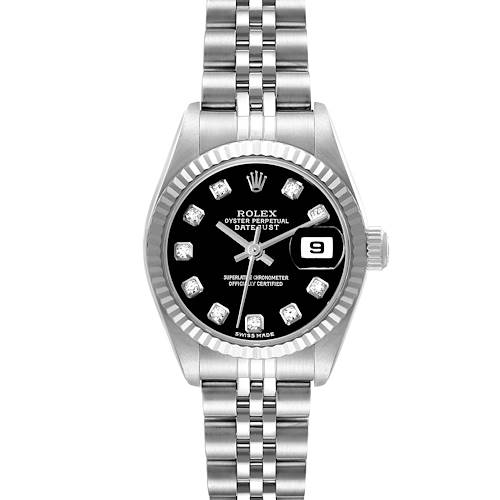 Photo of Rolex Datejust Black Diamond Dial White Gold Steel Ladies Watch 79174 Box Papers