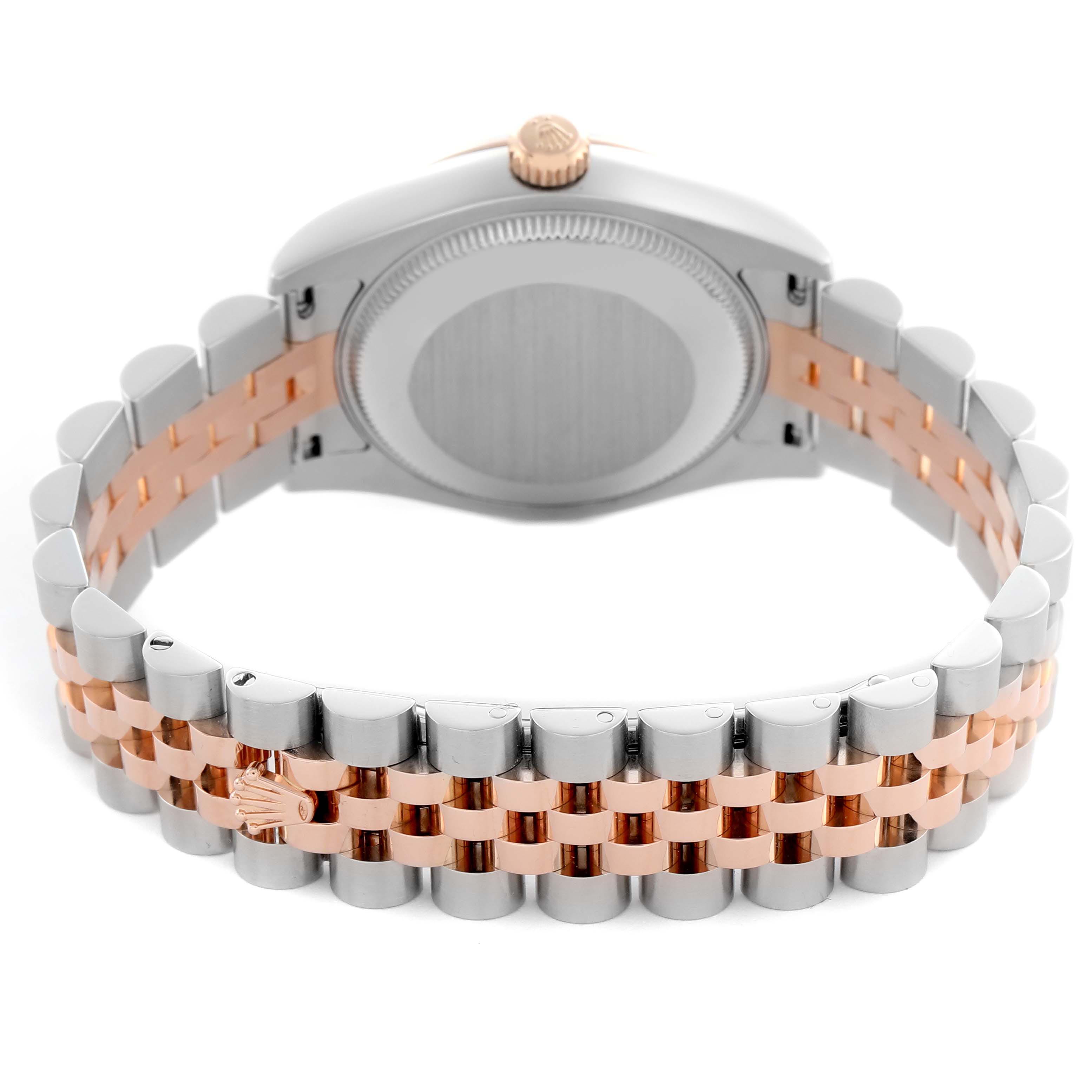 The image shows the back view of a Rolex Mid-Size 178271 Women's Steel and Gold (two tone) Mother of Pearl Dial 178271 Women's Steel and Gold (two tone) Mother of Pearl Dial watch, highlighting the two-tone bracelet and case back.