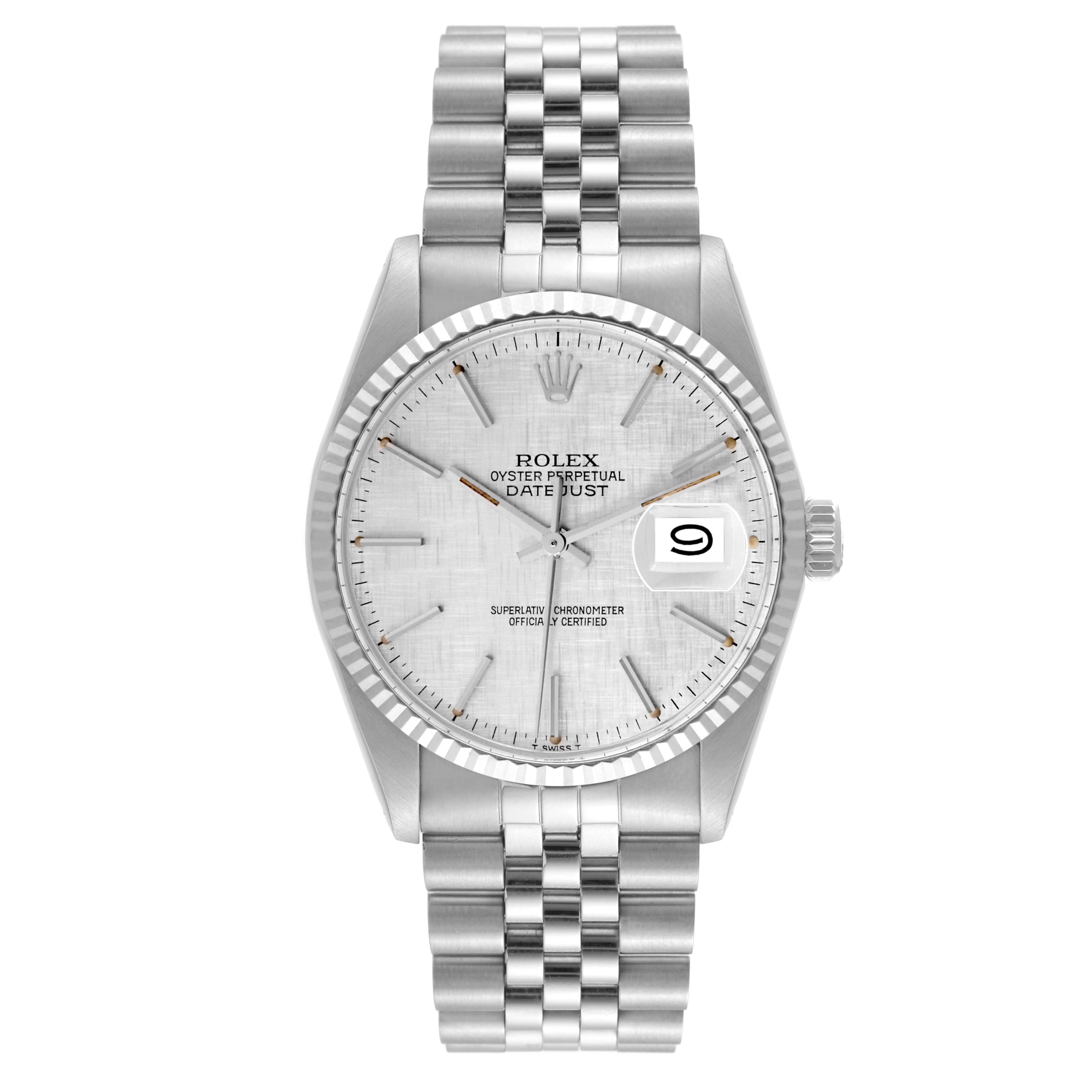 The Rolex Vintage Collection 16014 Men's Stainless Steel Silver Dial 16014 Men's Stainless Steel Silver Dial model is shown from the front, displaying the face, dial, crown, and stainless steel bracelet.