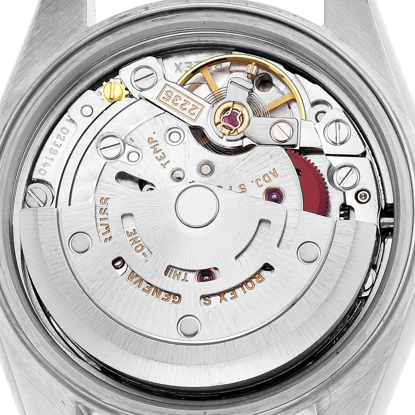 The image shows the back of a Rolex Datejust 79173 Women's Steel and Gold (two tone) Champagne Dial 79173 Women's Steel and Gold (two tone) Champagne Dial watch, highlighting the movement and inner mechanics.