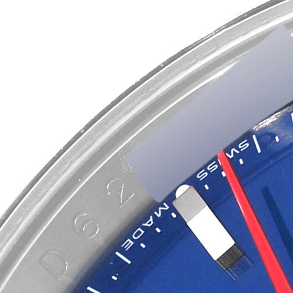 The image shows a close-up angle of the bezel and dial of a Rolex Turn-o-Graph 116264 Men
s Stainless Steel Blue Dial 116264 Men
s Stainless Steel Blue Dial watch.