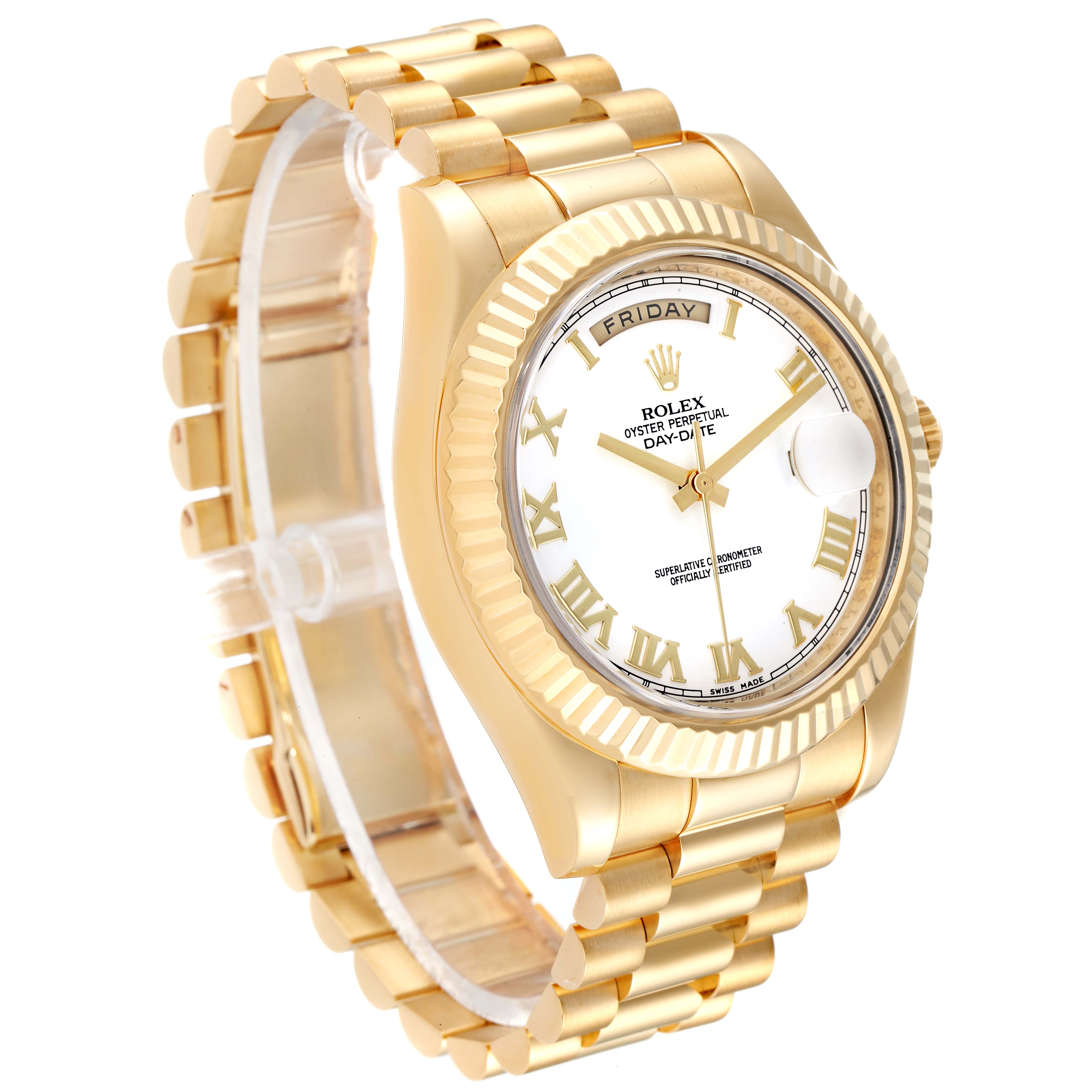 Rolex DayDate II 41 President Yellow Gold White Dial Mens Watch 218238 SwissWatchExpo
