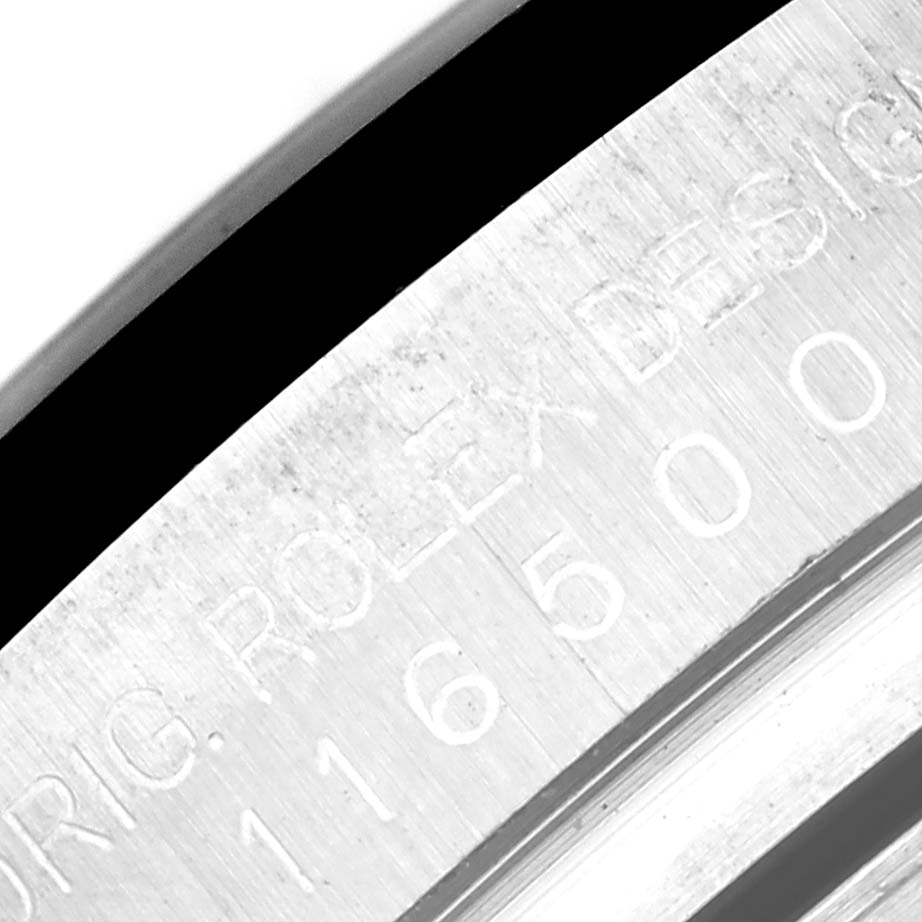 This image shows an engraving on the case side of a Rolex Daytona 116500LN-0001 Men's Stainless Steel White Dial 116500LN-0001 Men's Stainless Steel White Dial watch.