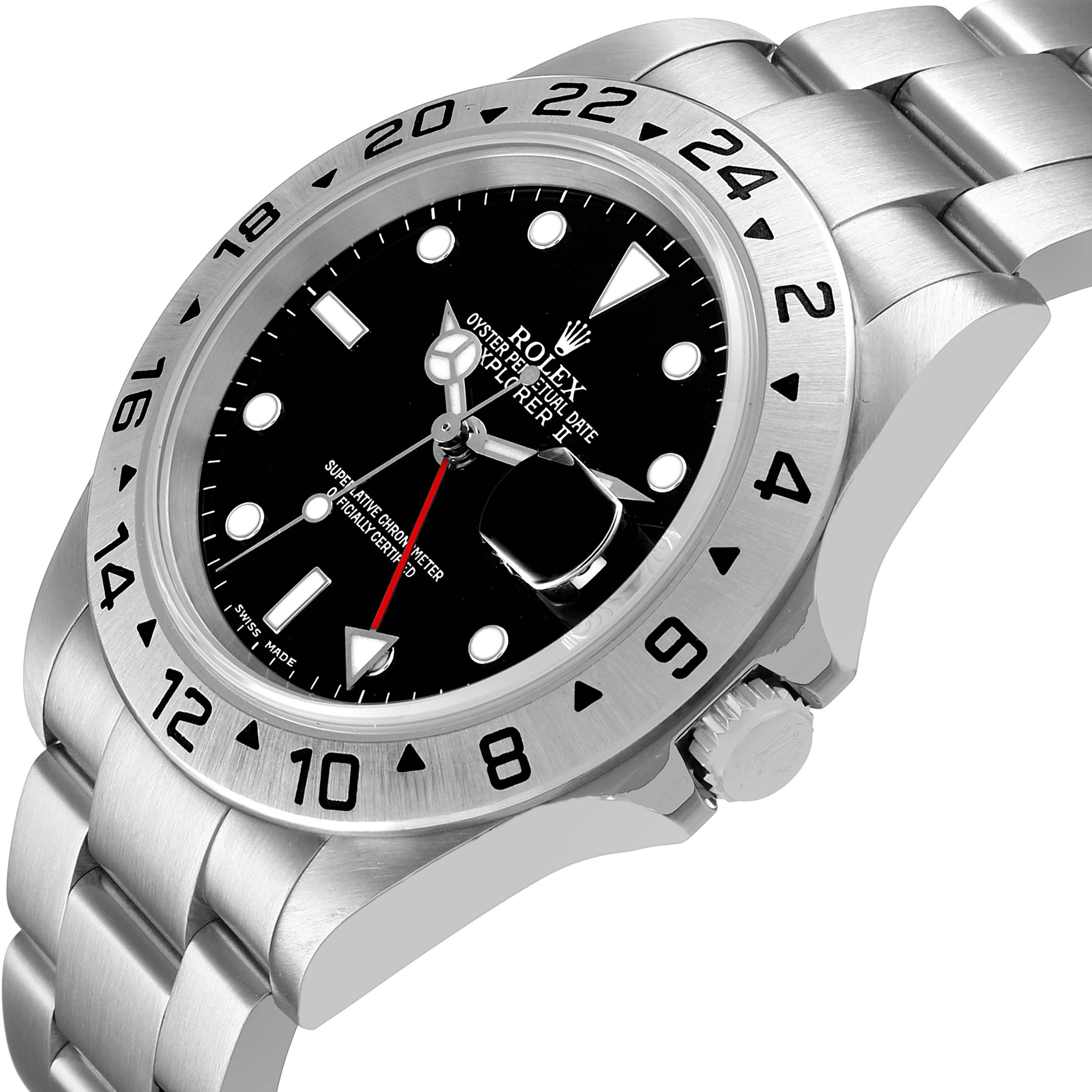 The image shows a Rolex Explorer 16570 Men's Stainless Steel Black Dial watch at an angled view, highlighting the bezel, dial, bracelet, and crown.