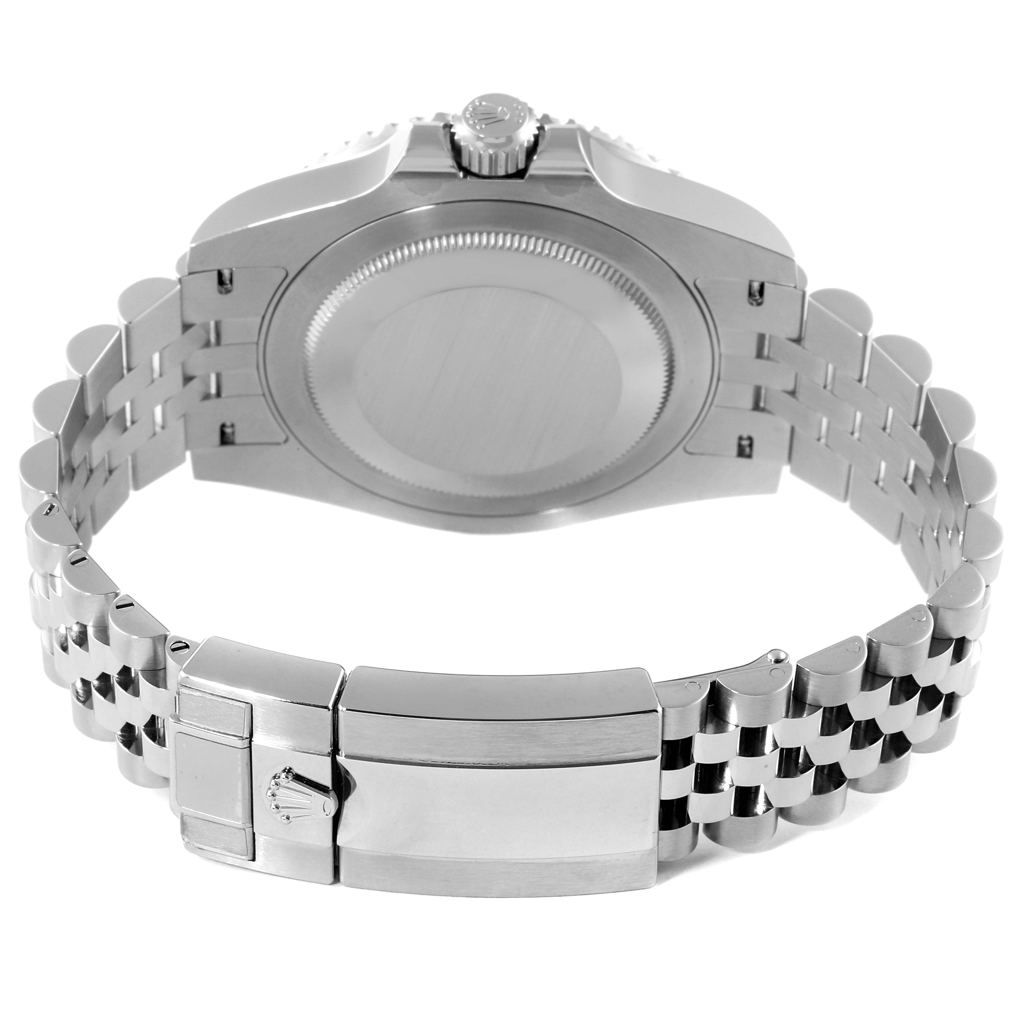 This image shows the back view of a Rolex GMT-Master 126710BLNR Men
s Stainless Steel Black Dial 126710BLNR Men
s Stainless Steel Black Dial watch, highlighting the case back, bracelet, and clasp.