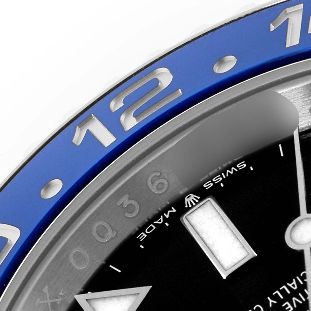 This is a close-up angle showing the bezel and part of the dial of a Rolex GMT-Master 126710BLNR Men
s Stainless Steel Black Dial 126710BLNR Men
s Stainless Steel Black Dial watch.