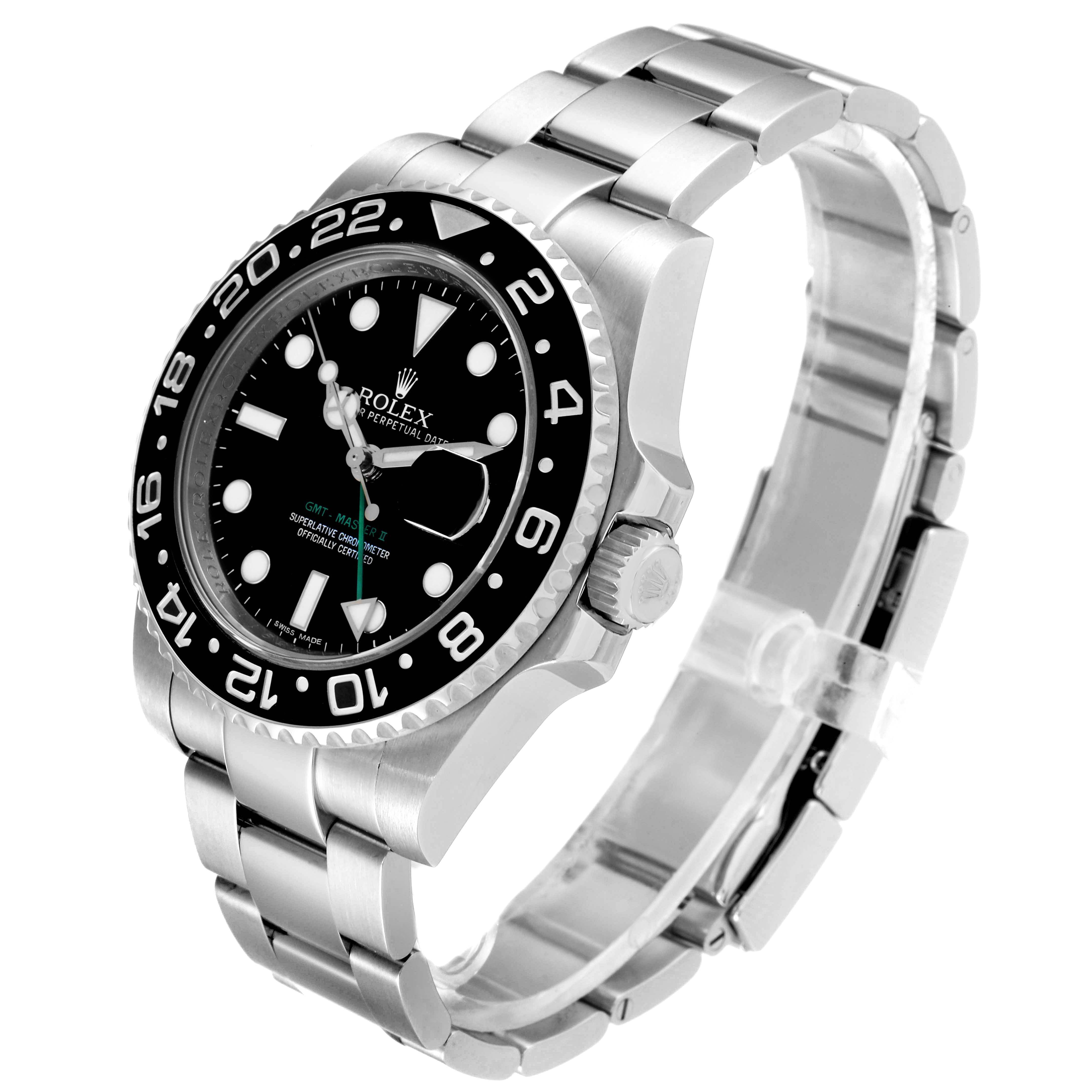 The Rolex GMT-Master 116710 Men
s Stainless Steel Black Dial 116710 Men
s Stainless Steel Black Dial watch is shown in a three-quarter angle, displaying the face, bezel, crown, and a part of the bracelet.