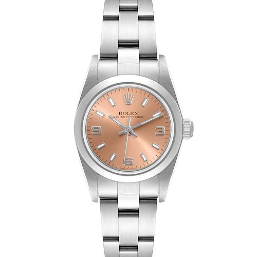 Photo of Rolex Oyster Perpetual Salmon Dial Domed Bezel Steel Ladies Watch 76080