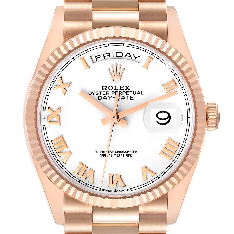 Rolex President Day-Date Rose Gold White Dial Mens Watch 128235 Box Card SwissWatchExpo