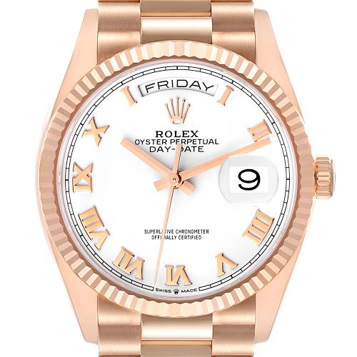 Photo of Rolex President Day-Date Rose Gold White Dial Mens Watch 128235 Box Card
