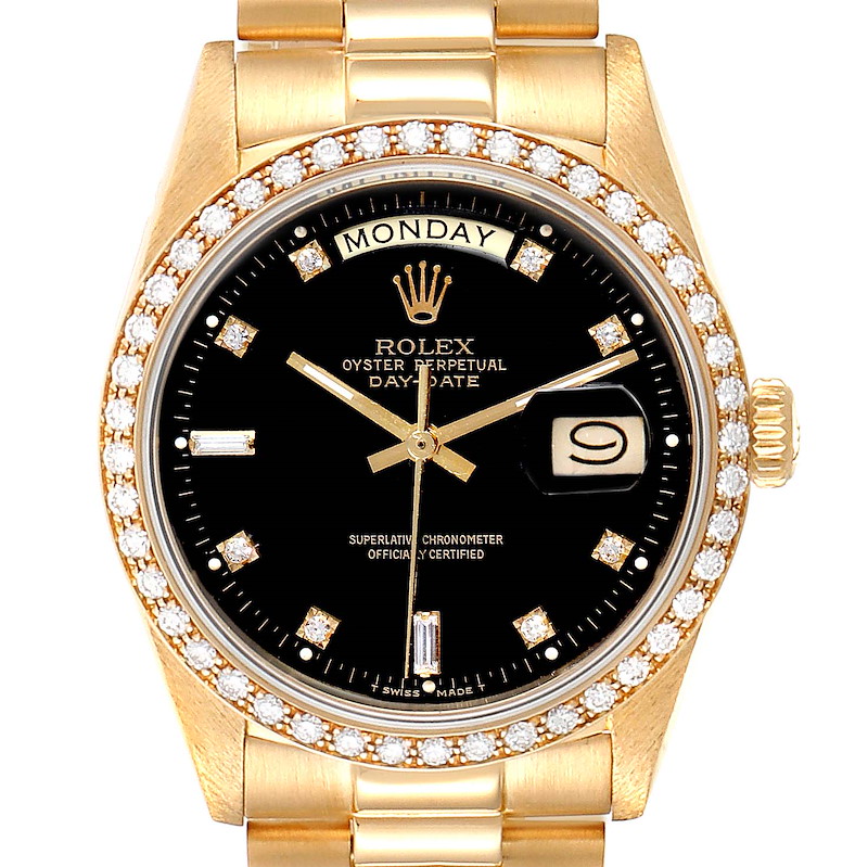 Rolex President Day-Date Yellow Gold Diamond Dial Bezel Watch 18038 SwissWatchExpo
