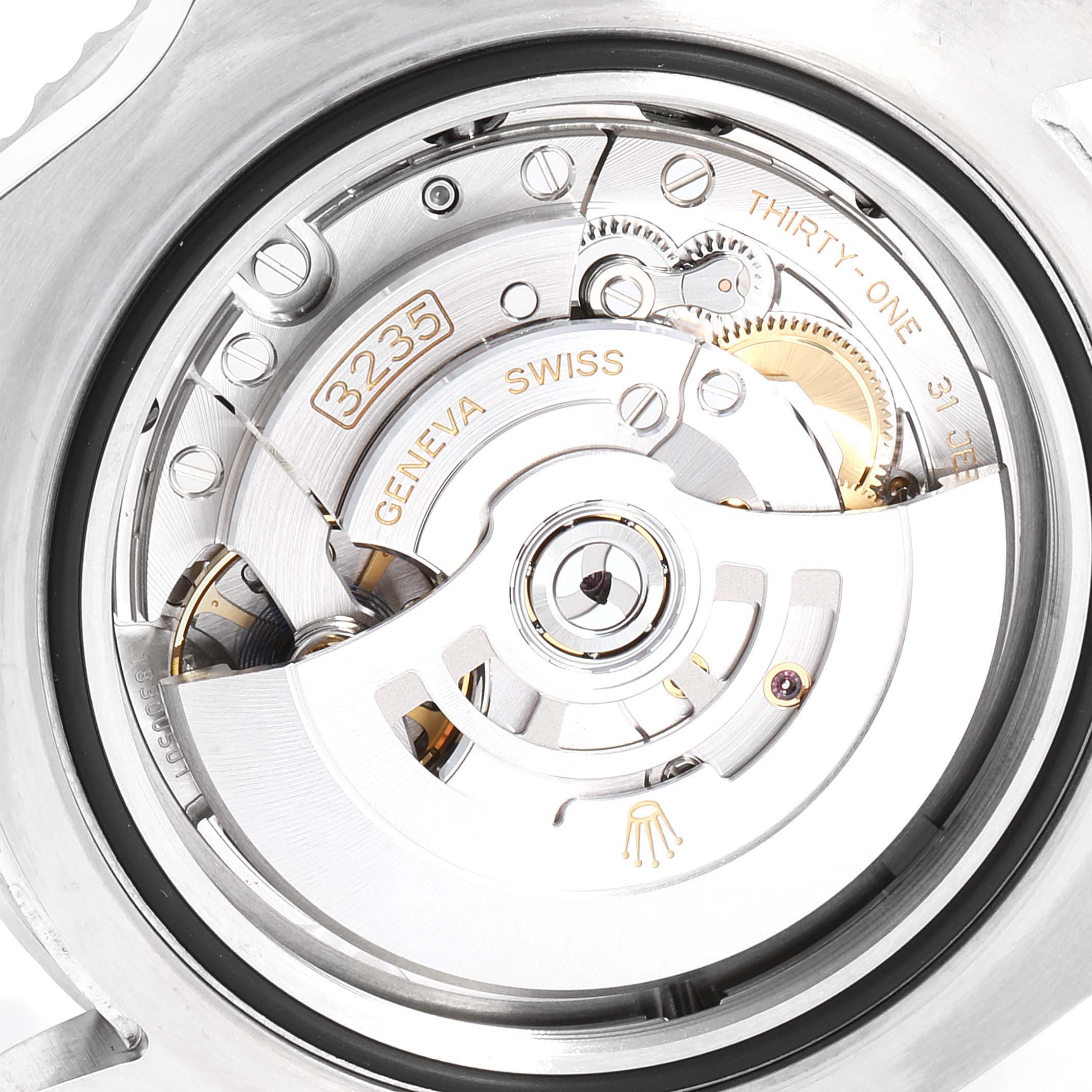 The image shows a close-up view of the internal movement mechanism of the Rolex Sea-Dweller 126600 Men
s Stainless Steel Black Dial 126600 Men
s Stainless Steel Black Dial watch.
