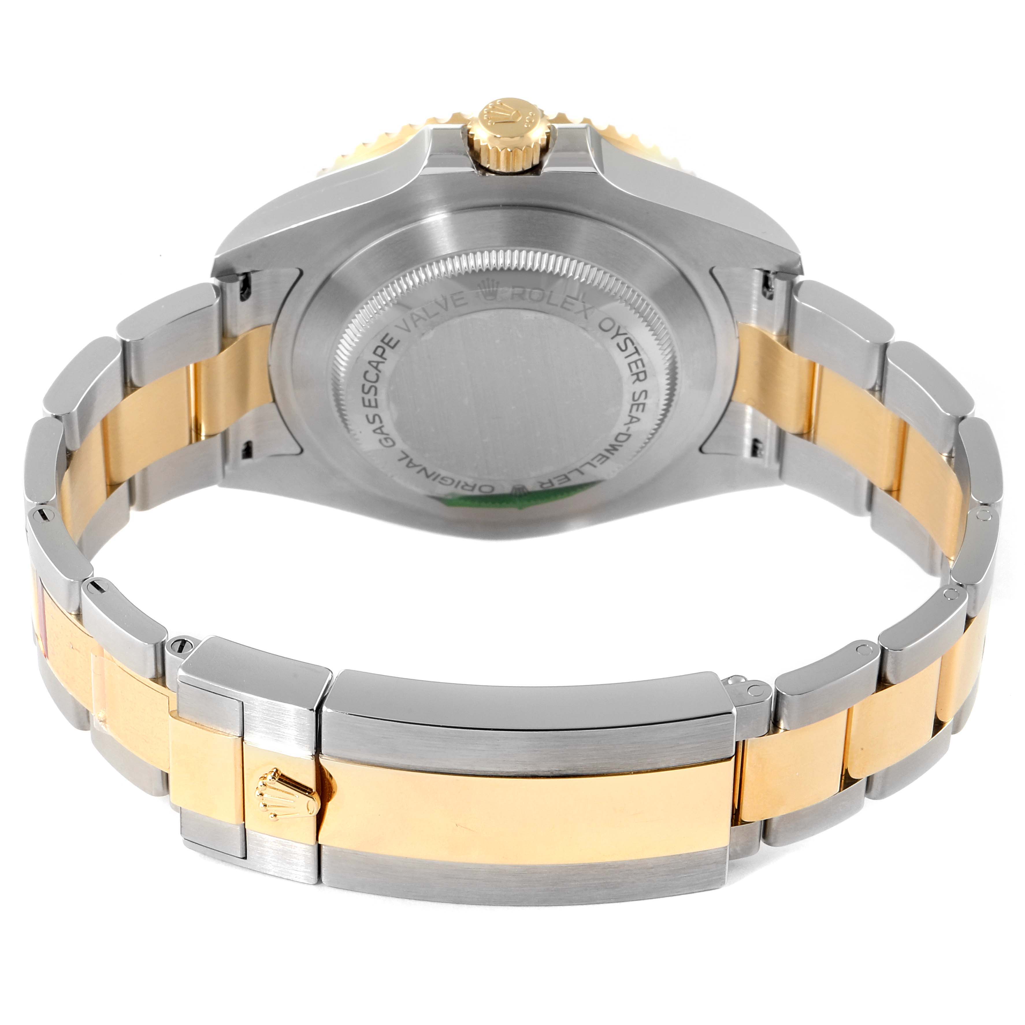 The image shows the back and bracelet of a Rolex Sea-Dweller 126603 Men's Steel and Gold (two tone) Black Dial 126603 Men's Steel and Gold (two tone) Black Dial watch, highlighting the two-tone design and case back.
