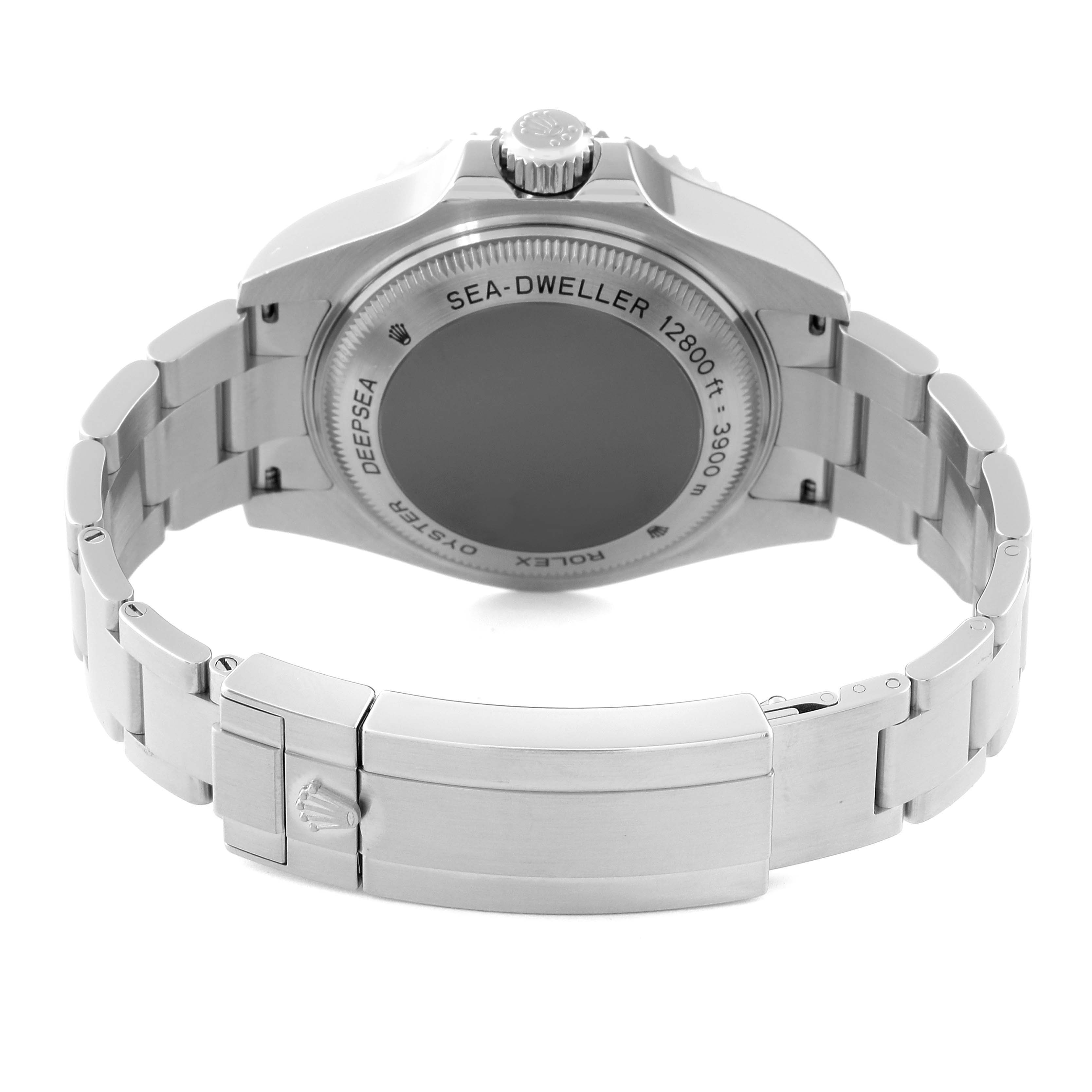 The image shows the back view of a Rolex Sea-Dweller 116660 Men
s Stainless Steel Black Dial 116660 Men
s Stainless Steel Black Dial watch, highlighting the case back, crown, and bracelet with clasp.