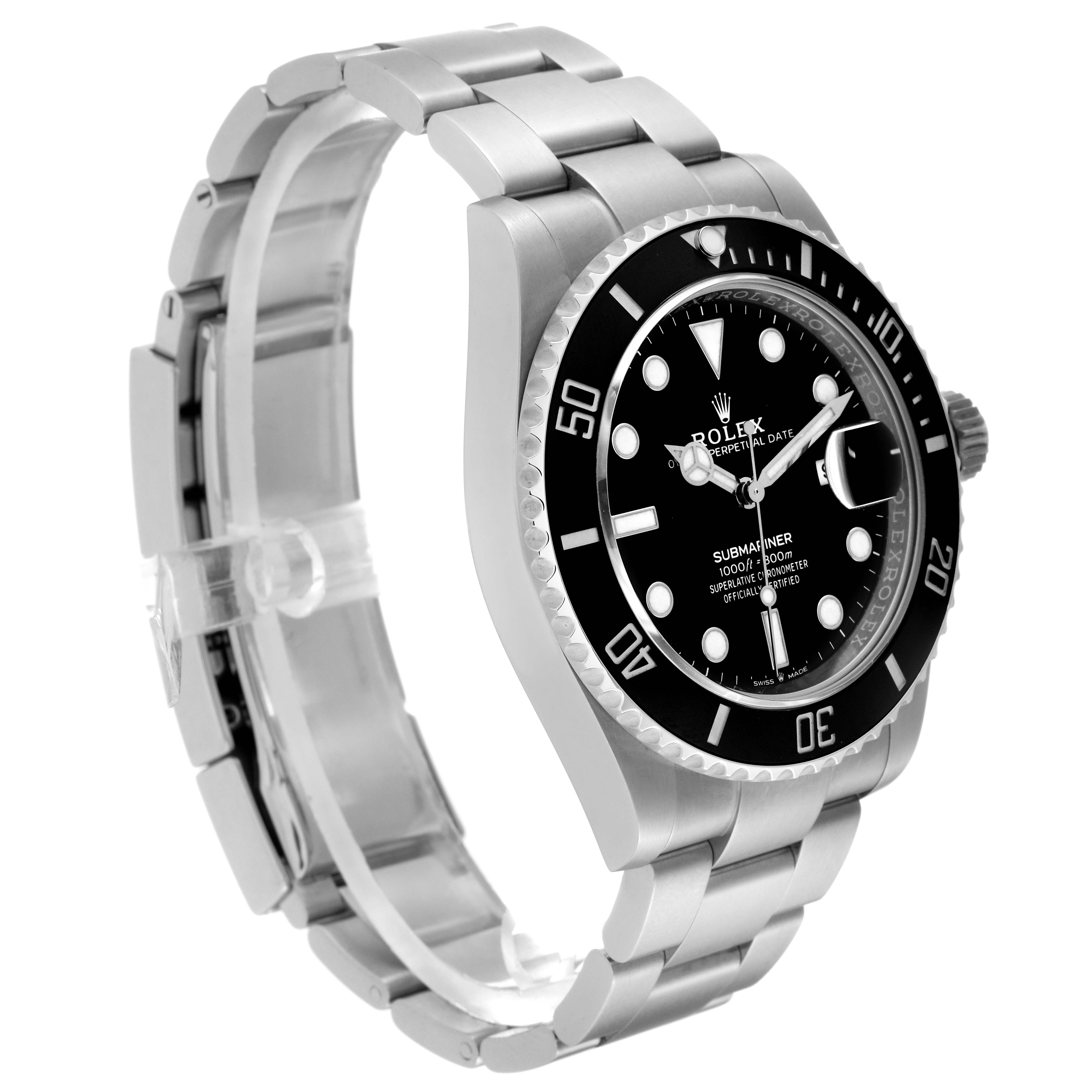 The Rolex Submariner 126610LN Men
s Stainless Steel Black Dial 126610LN Men
s Stainless Steel Black Dial watch is shown at a three-quarter angle, highlighting the face, bezel, and bracelet.