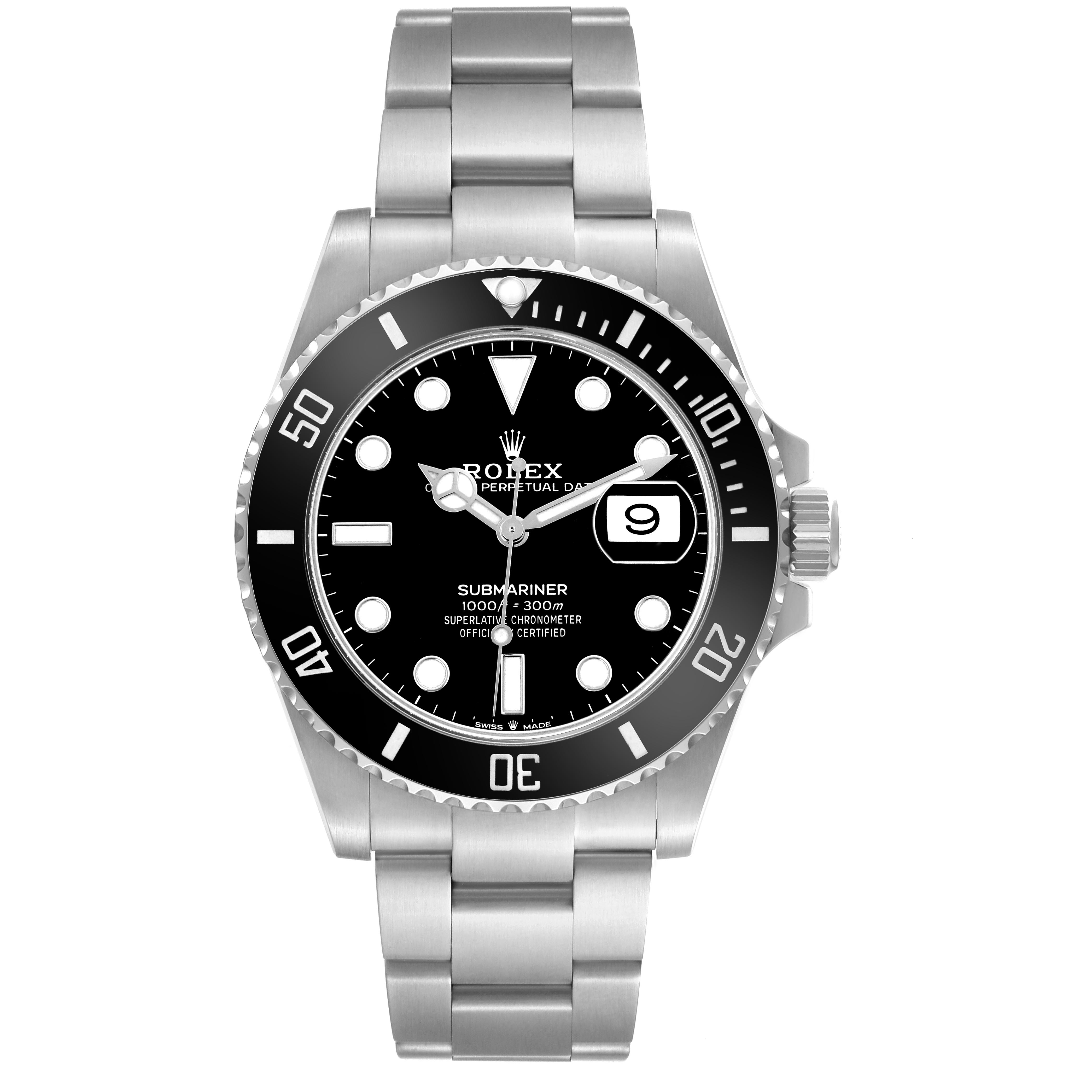 The Rolex Submariner 126610LN Men's Stainless Steel Black Dial 126610LN Men's Stainless Steel Black Dial watch is shown from a frontal angle, displaying the dial, bezel, and part of the bracelet.