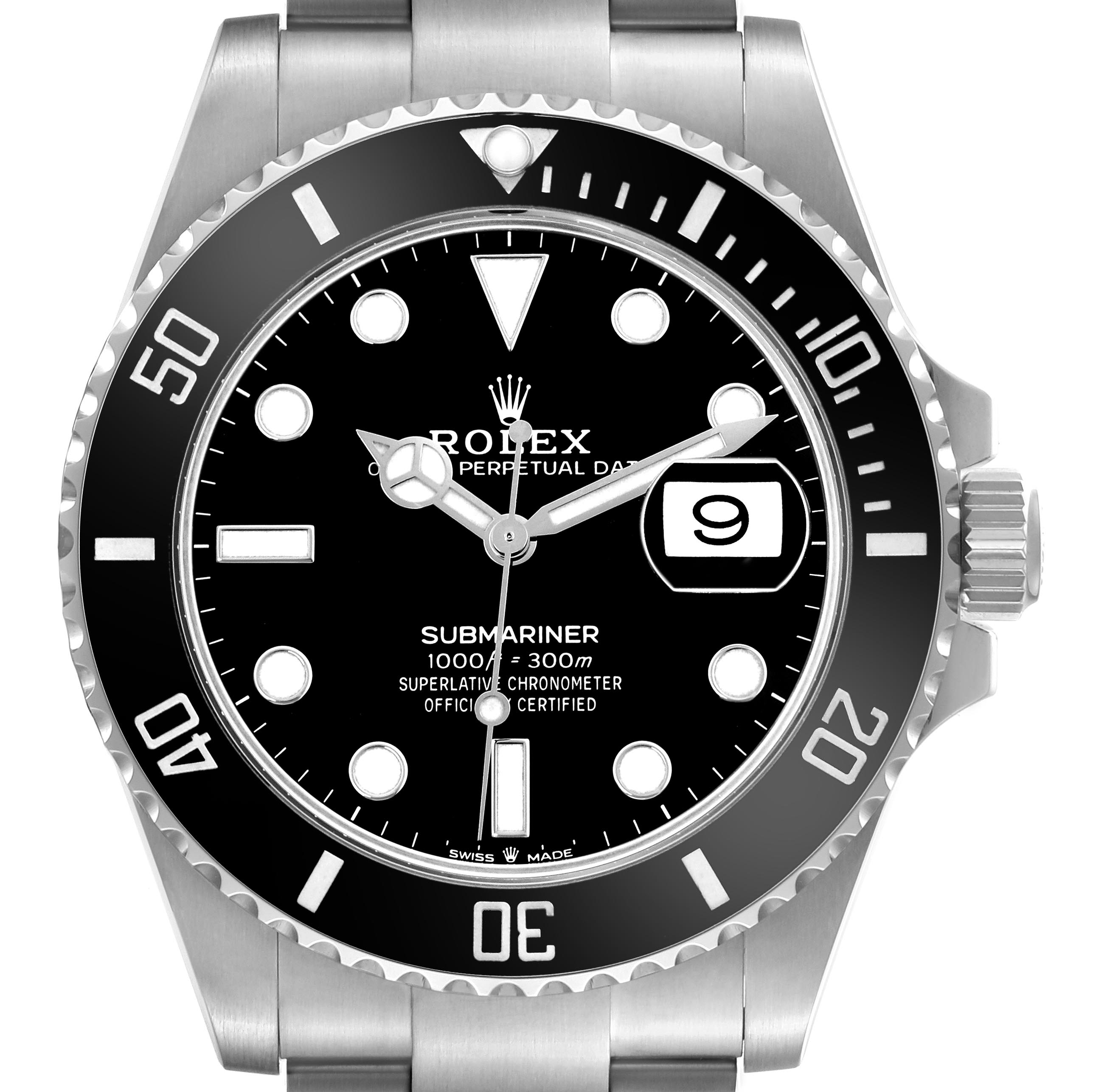 The Rolex Submariner 126610LN Men's Stainless Steel Black Dial 126610LN Men's Stainless Steel Black Dial watch is shown from a front angle, highlighting the dial, bezel, and part of the bracelet.