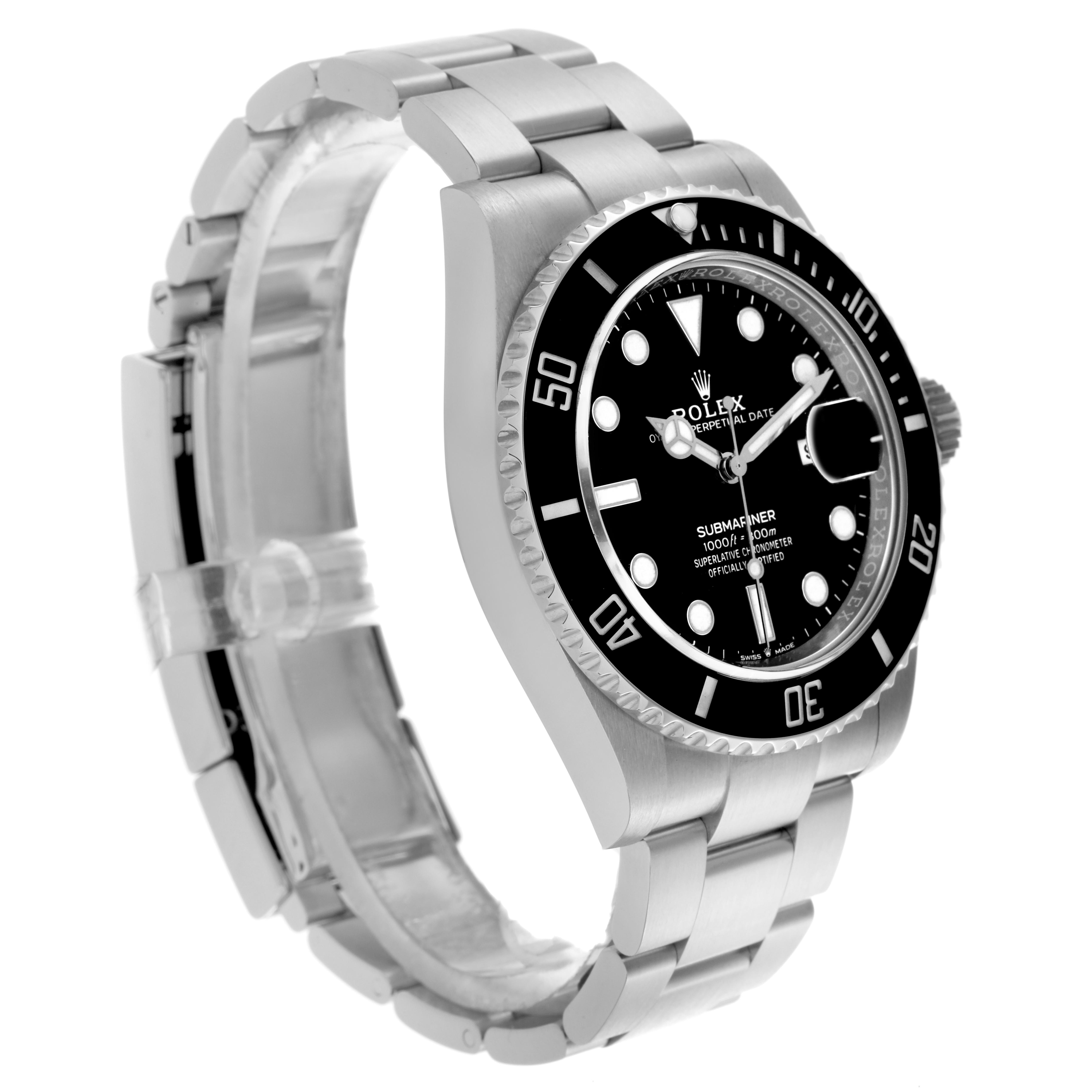The Rolex Submariner 126610LN Men's Stainless Steel Black Dial 126610LN Men's Stainless Steel Black Dial watch is shown at a three-quarter angle, displaying the face, bezel, crown, and bracelet.