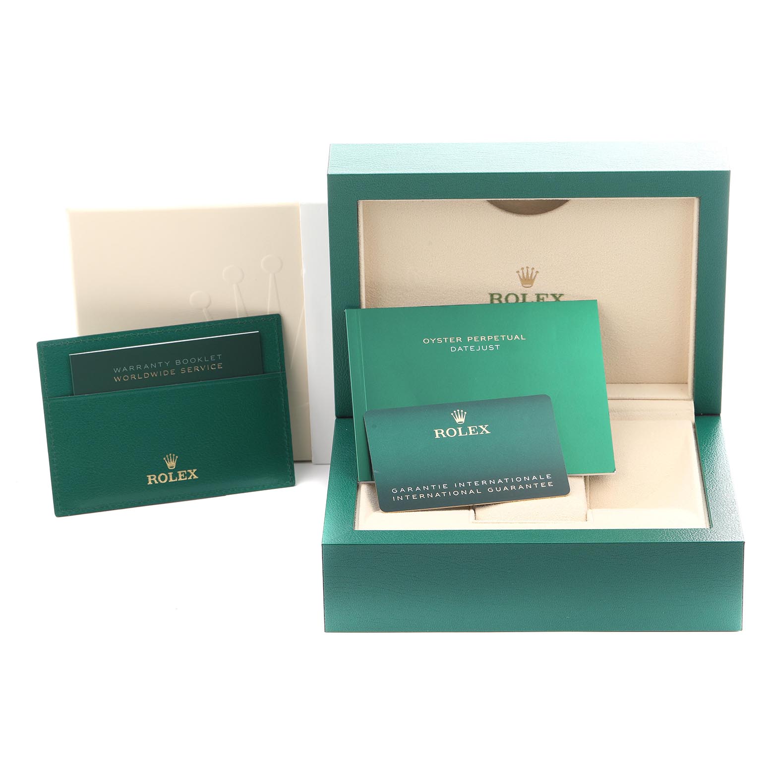 The image shows the packaging and accessories of a Rolex Submariner 126610LN Men's Stainless Steel Black Dial 126610LN Men's Stainless Steel Black Dial, including the box, booklets, and warranty card.