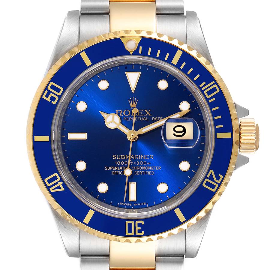 Rolex Submariner Blue Dial Steel Yellow Gold Mens Watch 16613 SwissWatchExpo