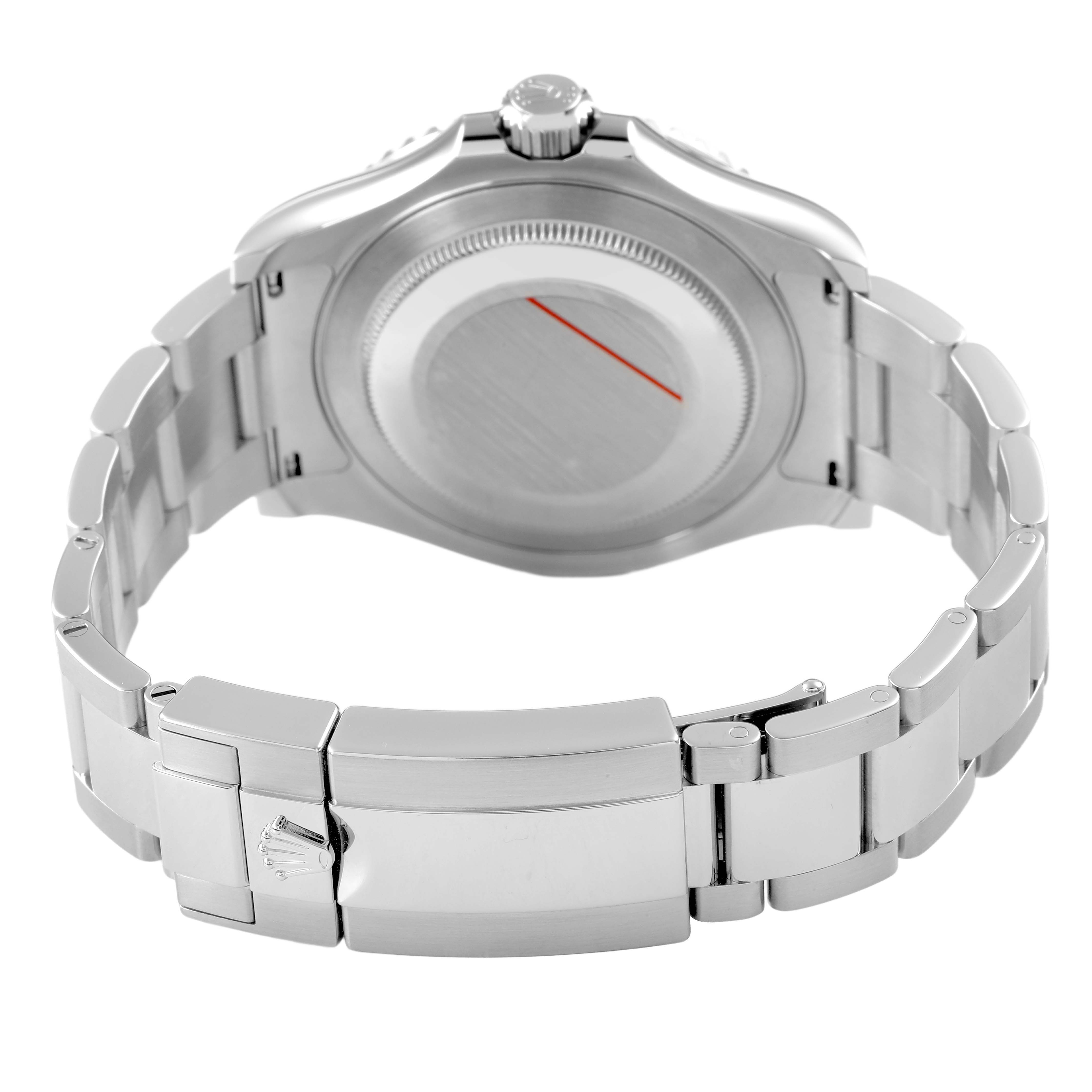 The image shows the back of a Rolex Yacht-Master 126622 Men's Stainless Steel Silver Dial watch, highlighting the bracelet and clasp.