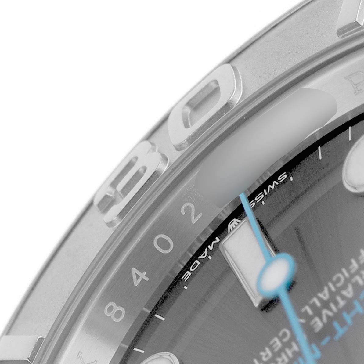 The image shows a close-up angle of the bezel and part of the dial of a Rolex Yacht-Master 126622 Men's Stainless Steel Silver Dial watch.