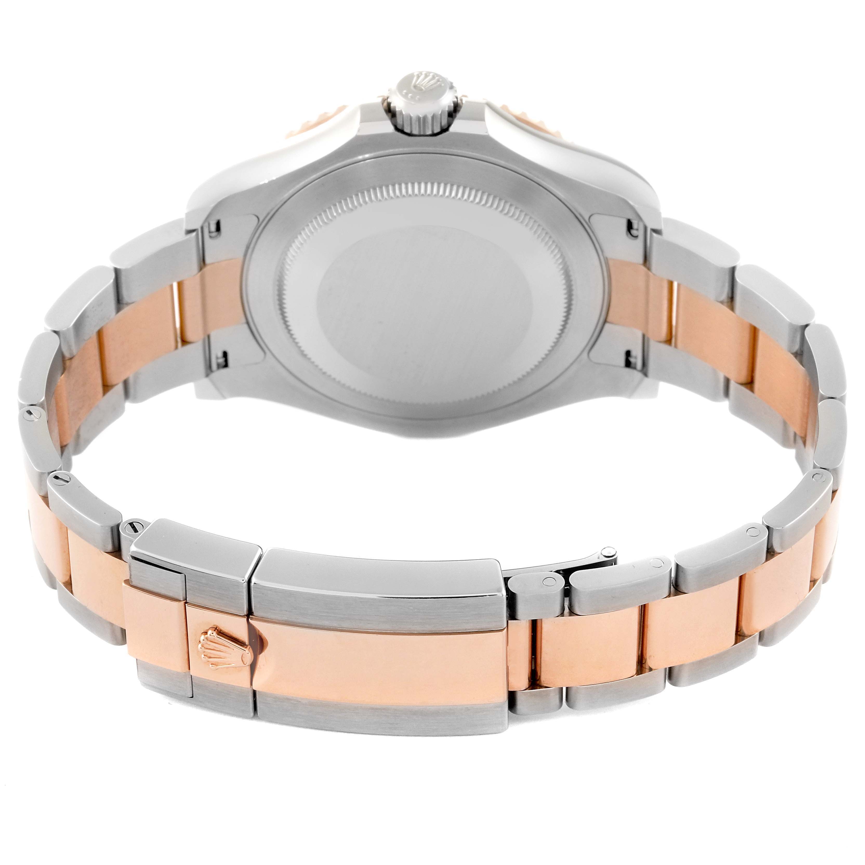 The image shows the back case and bracelet of a Rolex Yacht-Master 126621 Men's Steel and Gold (two tone) Black Dial 126621 Men's Steel and Gold (two tone) Black Dial watch, highlighting its clasp and two-tone design.
