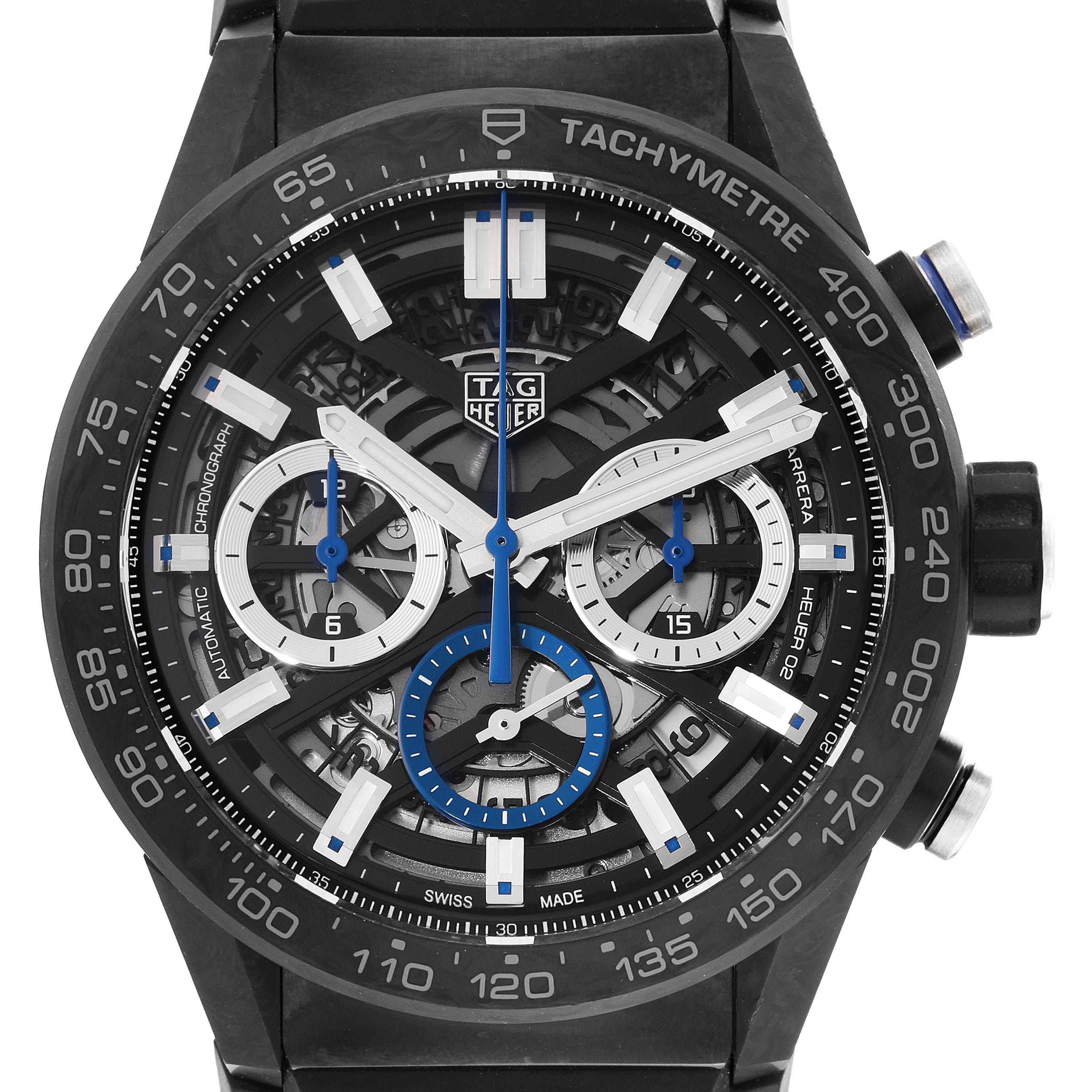 This image shows the face and dial of the Tag Heuer Carrera Limited Edition watch, viewed from the front.