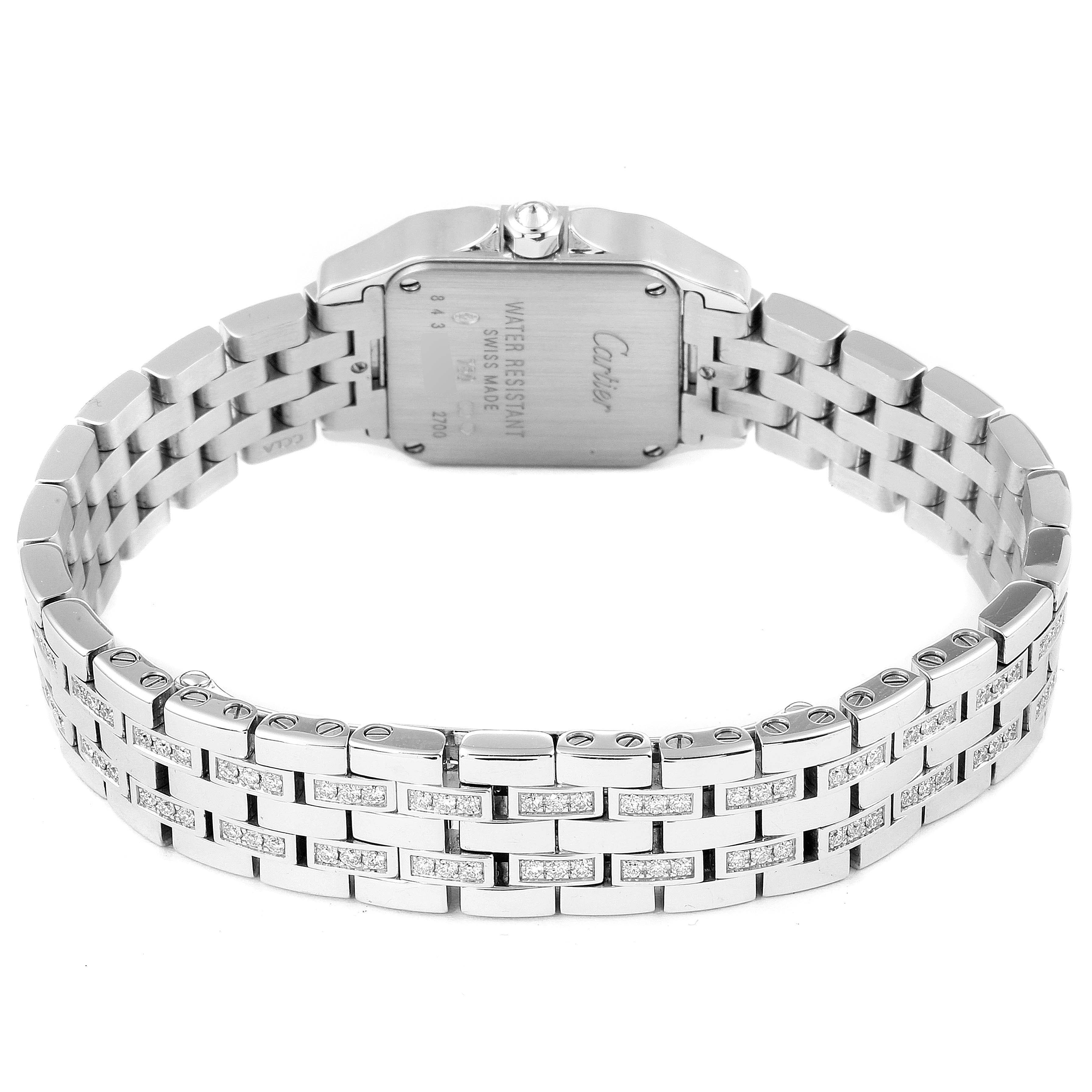 The image shows the back case and bracelet of a Cartier Santos Demoiselle WF9003YC Women's White Gold Silver Dial WF9003YC Women's White Gold Silver Dial watch.