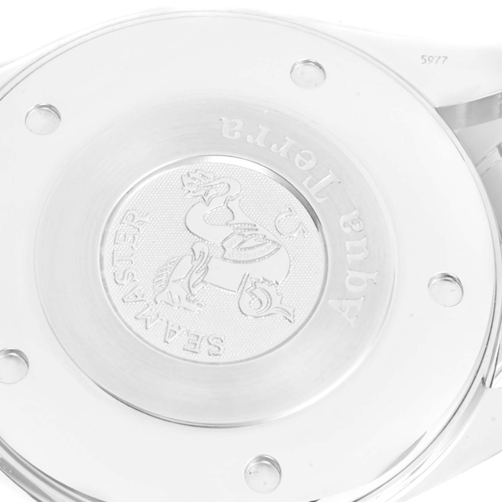 The image shows the back case of the Omega Aqua Terra 2317.30.00 Men
s Stainless Steel Silver Dial 2317.30.00 Men
s Stainless Steel Silver Dial watch, featuring the Seamaster logo.