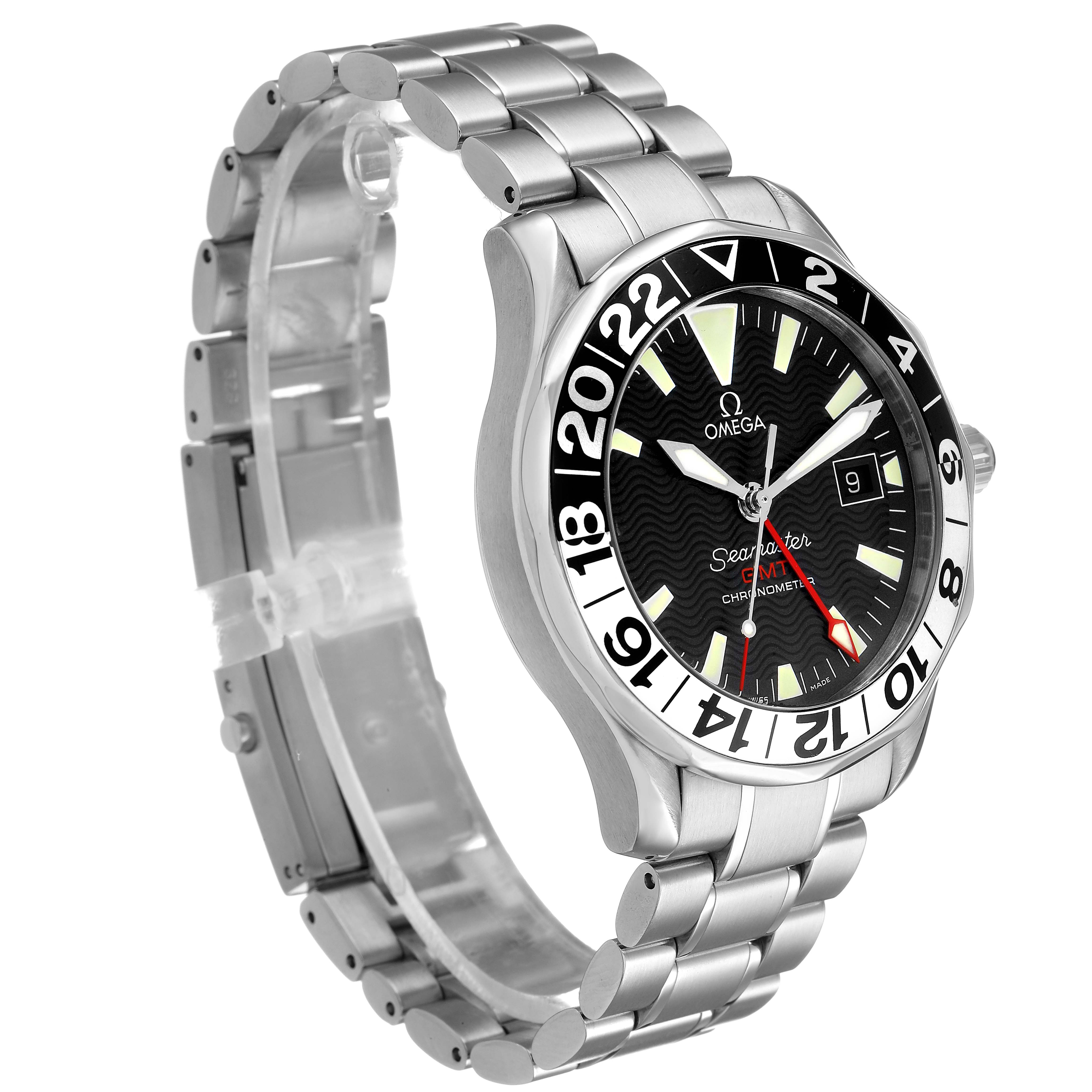 The Omega Seamaster 2534.50.00 Men's Stainless Steel Black Dial watch is shown at a three-quarter angle, displaying the bracelet, bezel, dial, and crown.
