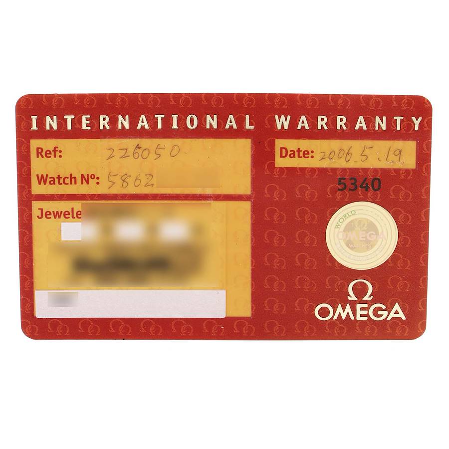 2011 Omega international warranty store card (blank card)