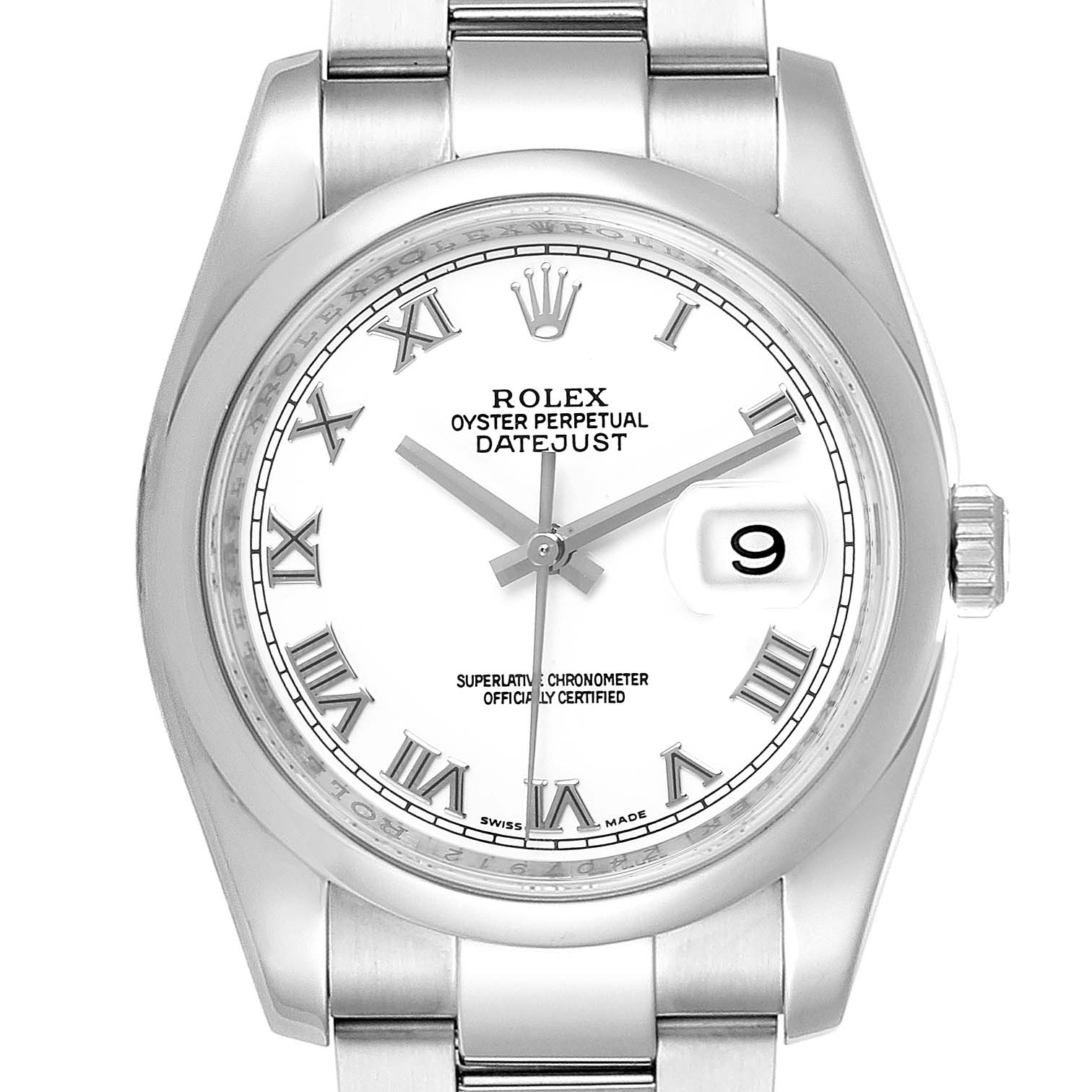 Rolex Datejust 36 White Roman Dial Steel Mens Watch 116200 | SwissWatchExpo