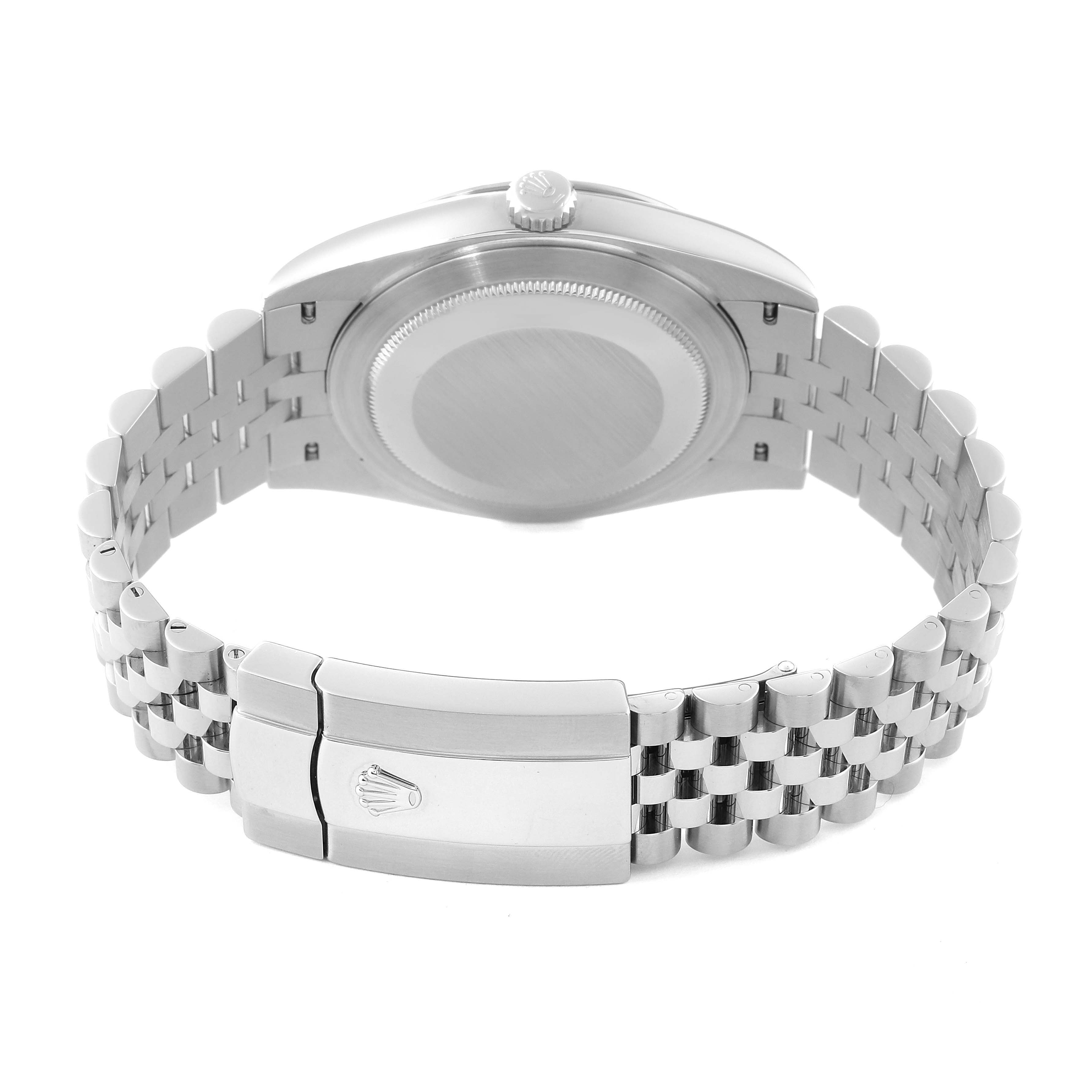 The image shows the backside and clasp of a Rolex Datejust 41 126334 Men
s Stainless Steel Black Dial 126334 Men
s Stainless Steel Black Dial watch, highlighting the bracelet and case back.