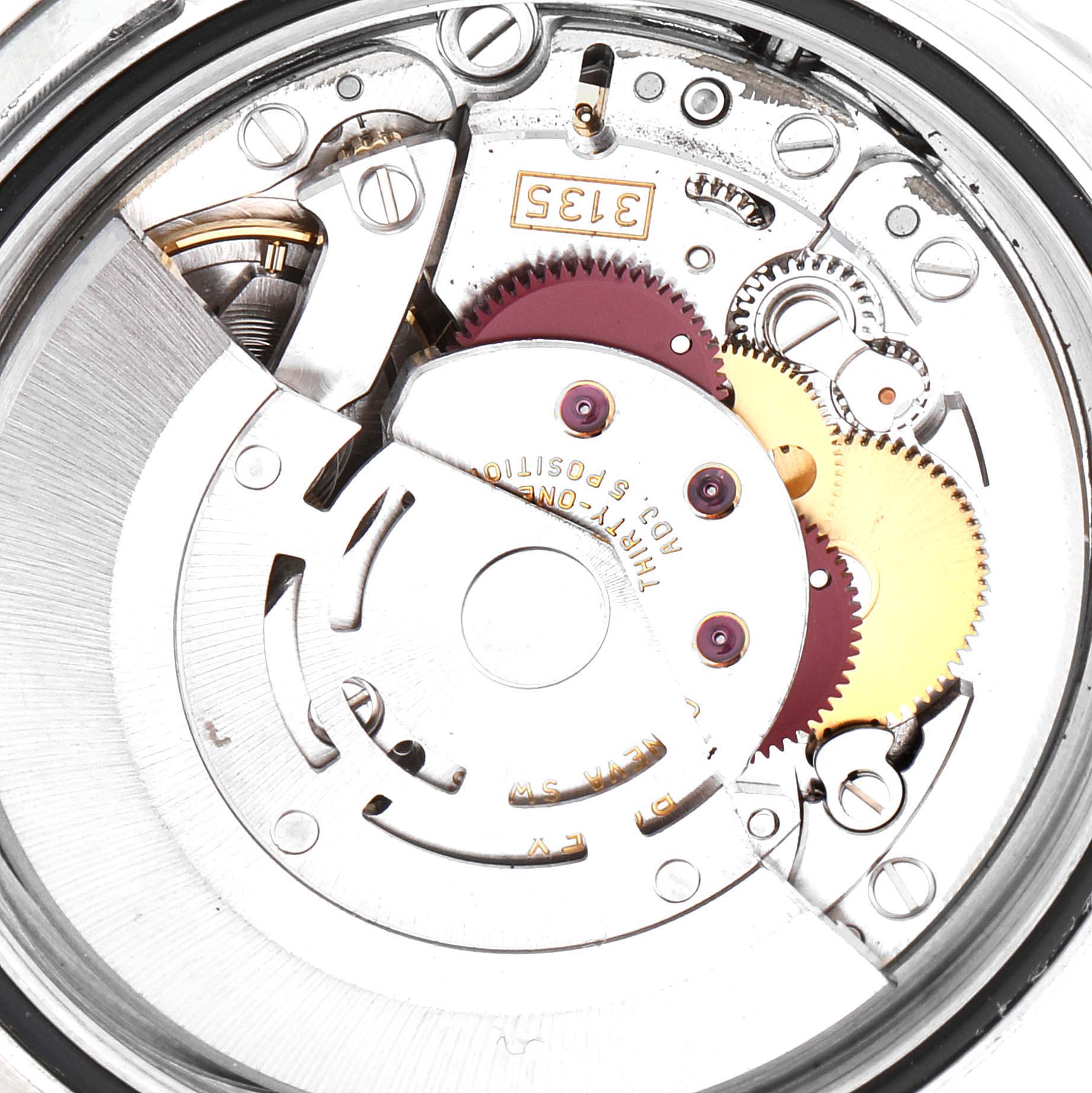 This image shows the internal mechanism and gears of a Rolex Datejust 116200 Men's Stainless Steel Black Dial 116200 Men's Stainless Steel Black Dial watch, viewed from the back.