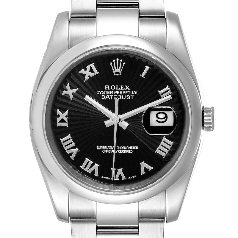 Rolex Datejust Black Sunbeam Dial Oyster Bracelet Steel Mens Watch 116200 SwissWatchExpo