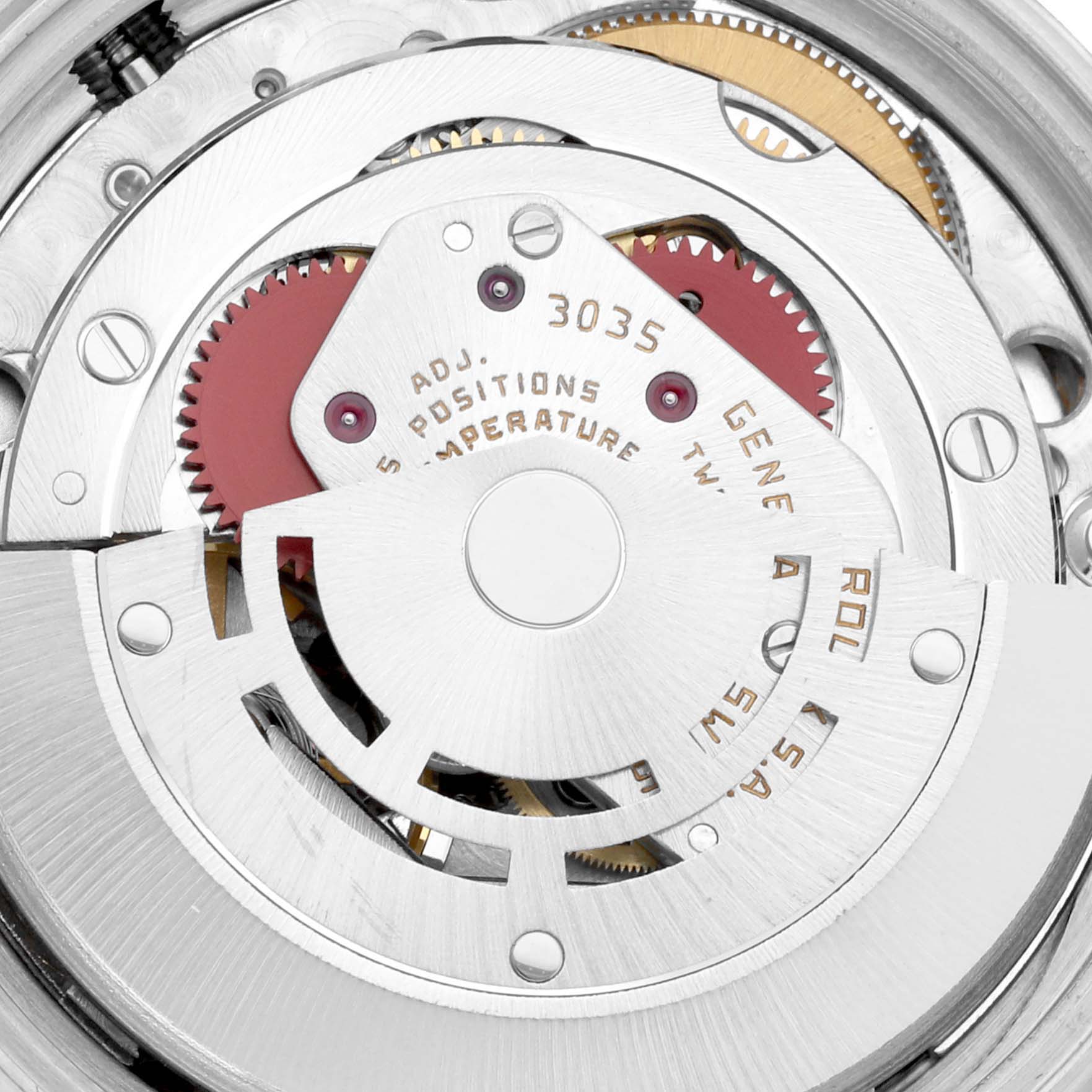 The image shows the intricate inner workings and movement mechanism of a Vintage Collection Rolex watch, model 3035.