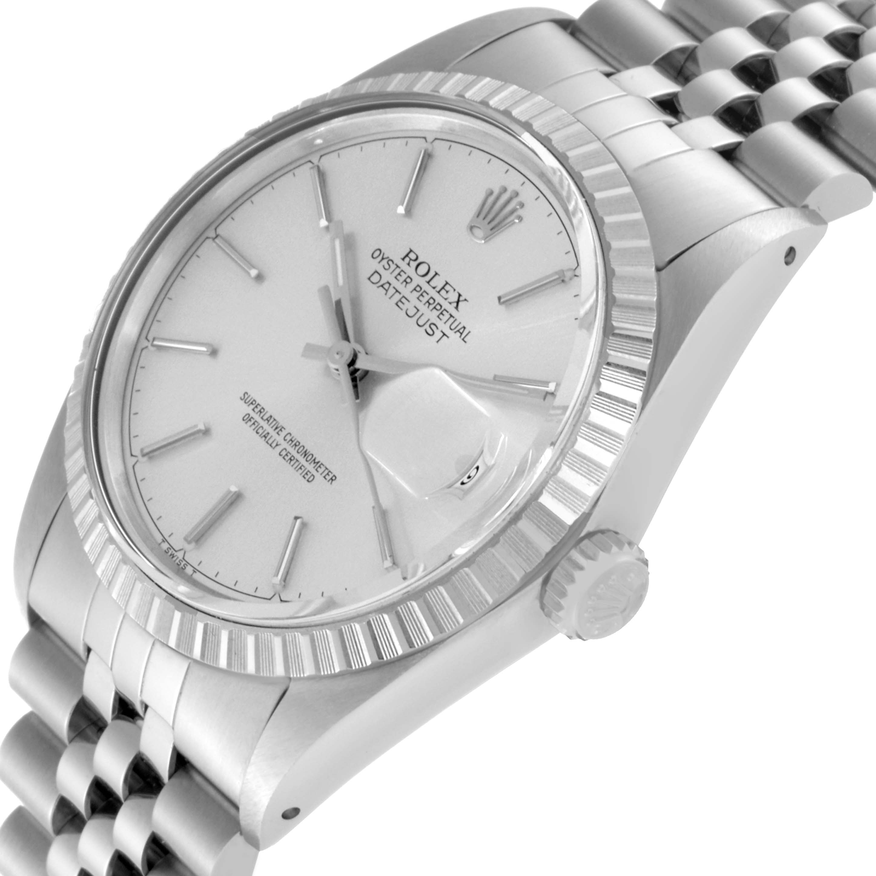 The Rolex Vintage Collection 16030 Men
s Stainless Steel Silver Dial 16030 Men
s Stainless Steel Silver Dial watch is shown at an oblique angle, displaying its face, bezel, crown, and part of the bracelet.