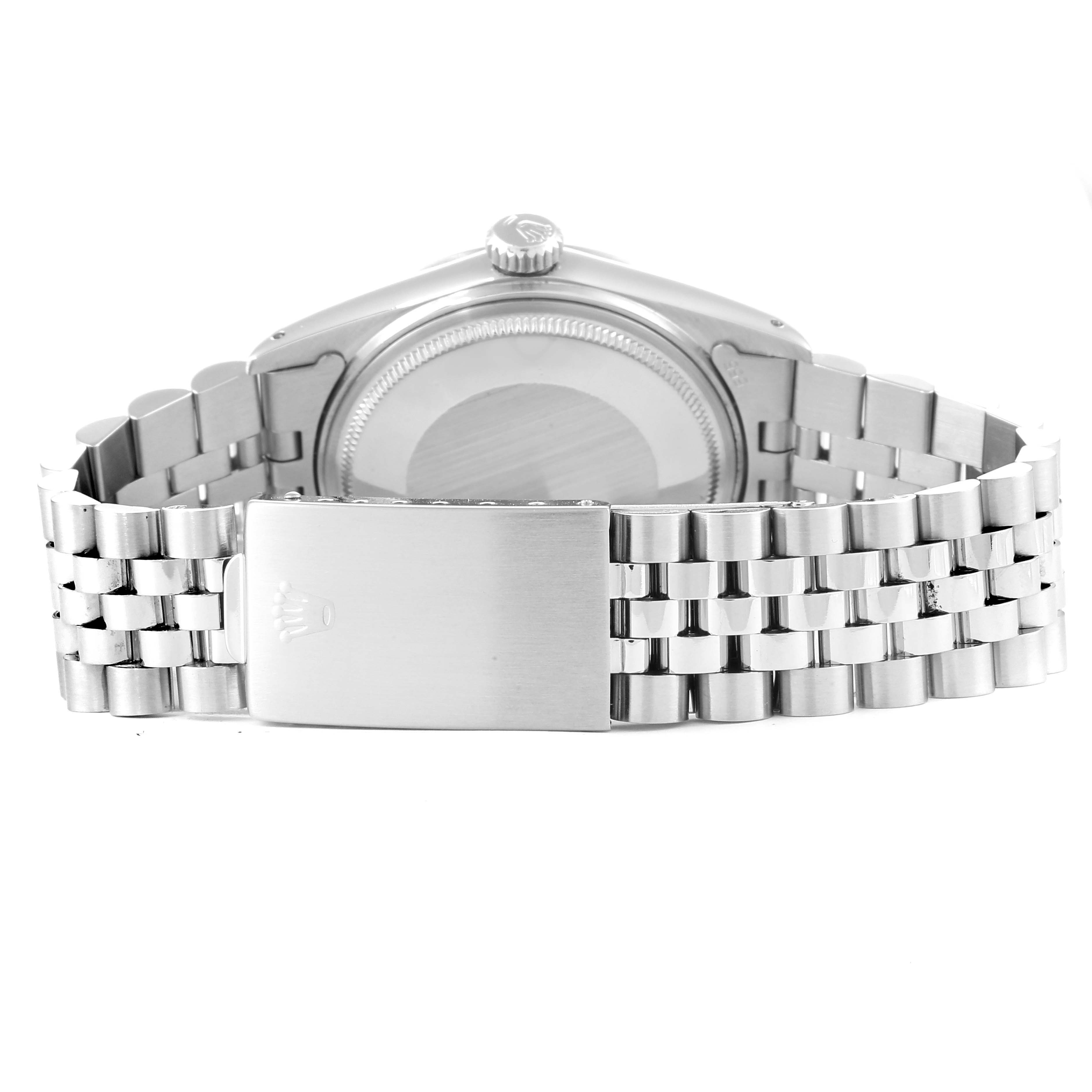 The image shows the closed clasp and case back of a Rolex Vintage Collection 16014 Men
s Stainless Steel Silver Dial 16014 Men
s Stainless Steel Silver Dial watch from a rear angle.