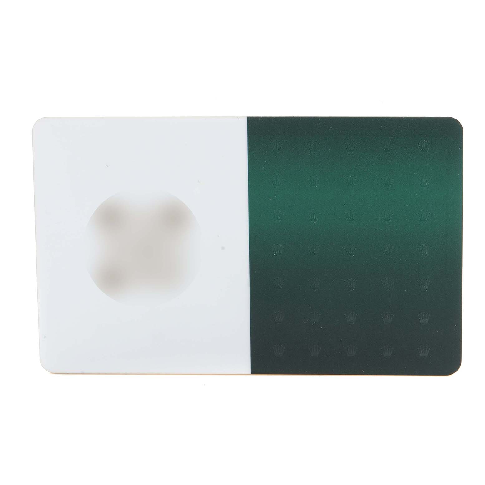 The image shows a flat, rectangular accessory card related to the Rolex Datejust 116200 Men
s Stainless Steel Silver Dial 116200 Men
s Stainless Steel Silver Dial watch, viewed from above.