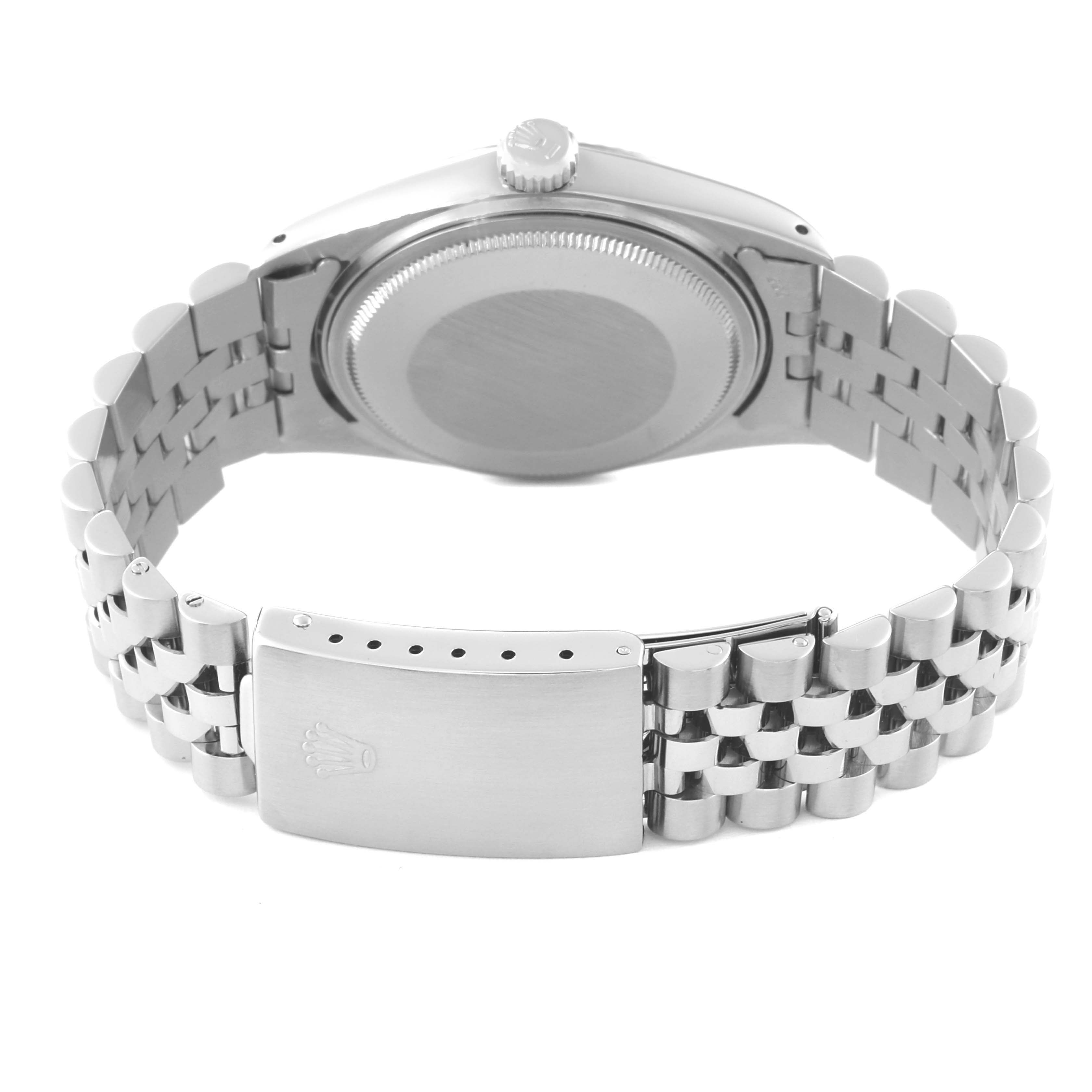 This image shows the back view of a Rolex Vintage Collection 16014 Men
s Stainless Steel Silver Dial 16014 Men
s Stainless Steel Silver Dial model, highlighting the clasp and bracelet.